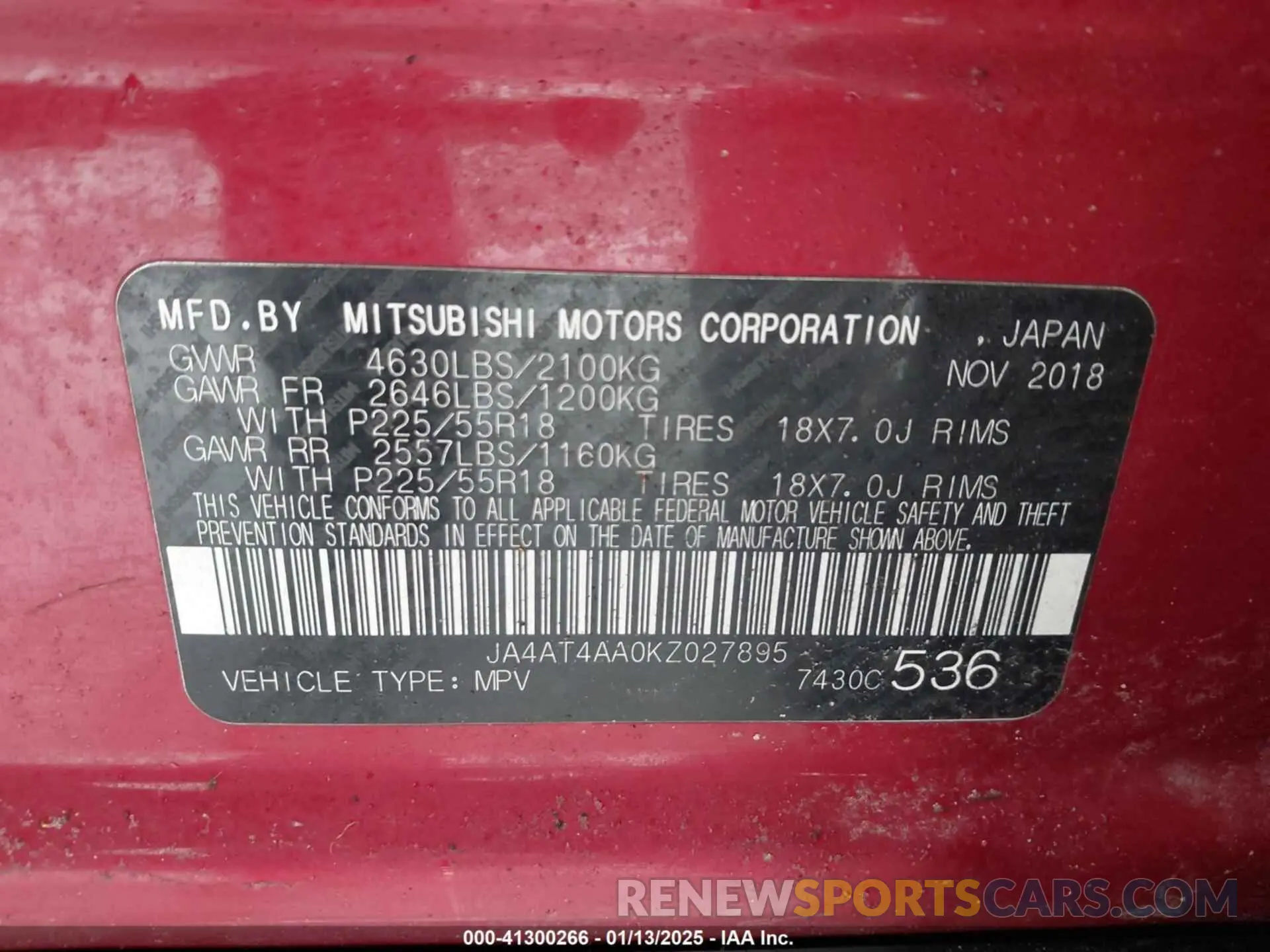 9 Фотография поврежденного автомобиля JA4AT4AA0KZ027895 MITSUBISHI ECLIPSE CROSS 2019