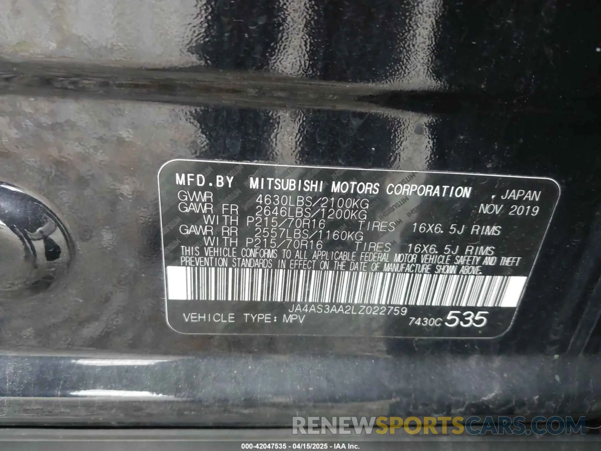 9 Фотография поврежденного автомобиля JA4AS3AA2LZ022759 MITSUBISHI ECLIPSE CROSS 2020