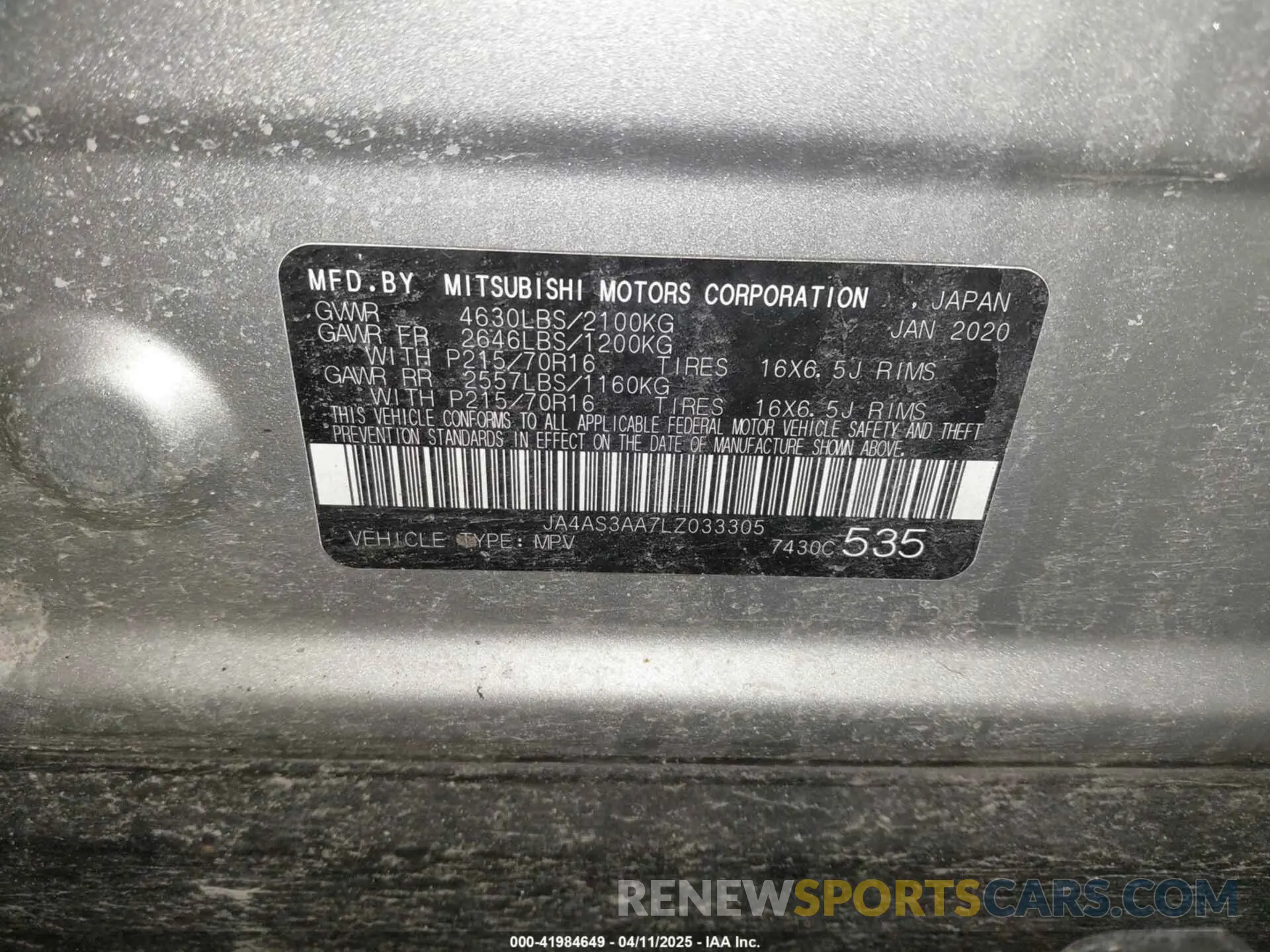 9 Photograph of a damaged car JA4AS3AA7LZ033305 MITSUBISHI ECLIPSE CROSS 2020