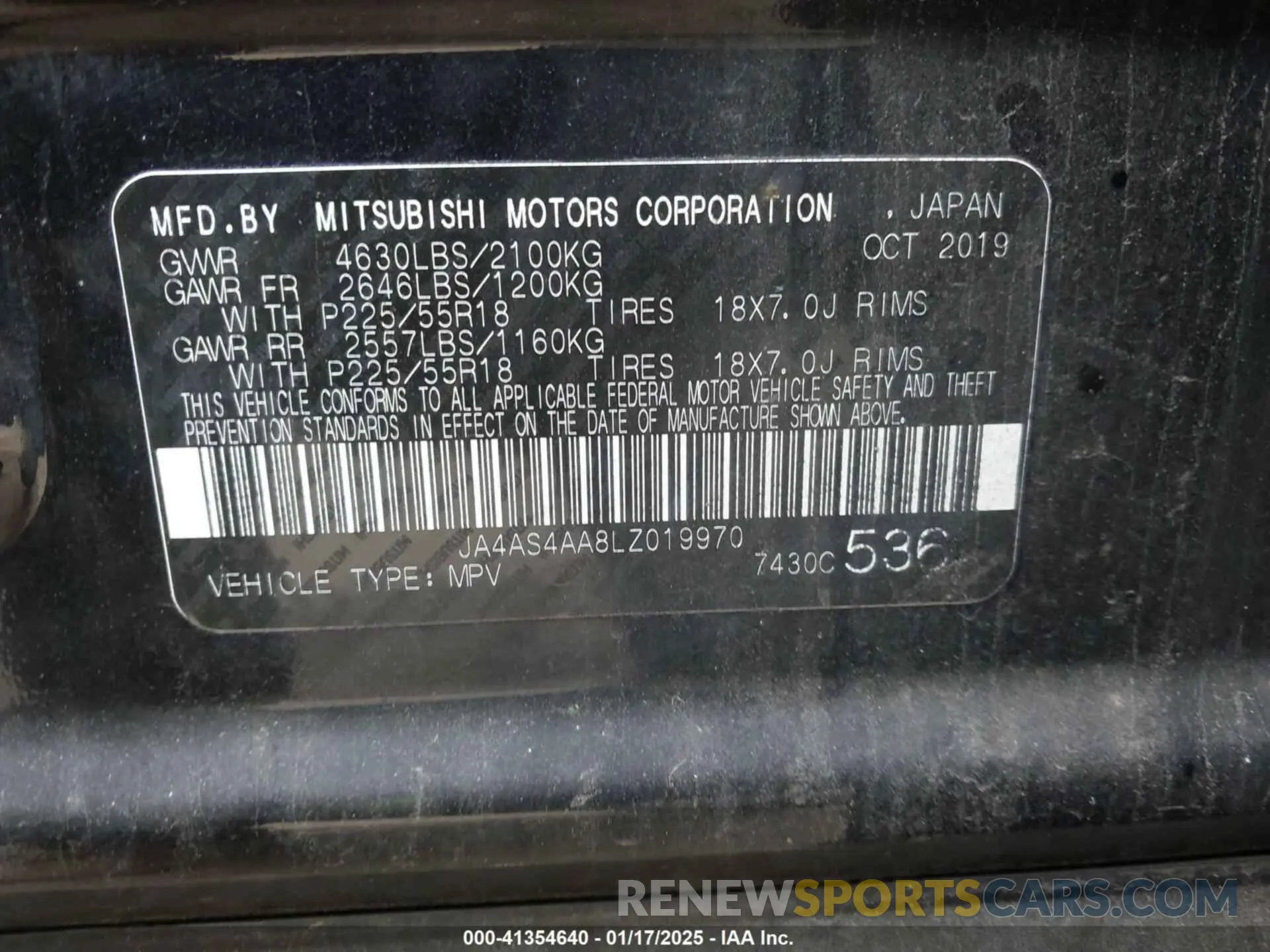 9 Фотография поврежденного автомобиля JA4AS4AA8LZ019970 MITSUBISHI ECLIPSE CROSS 2020