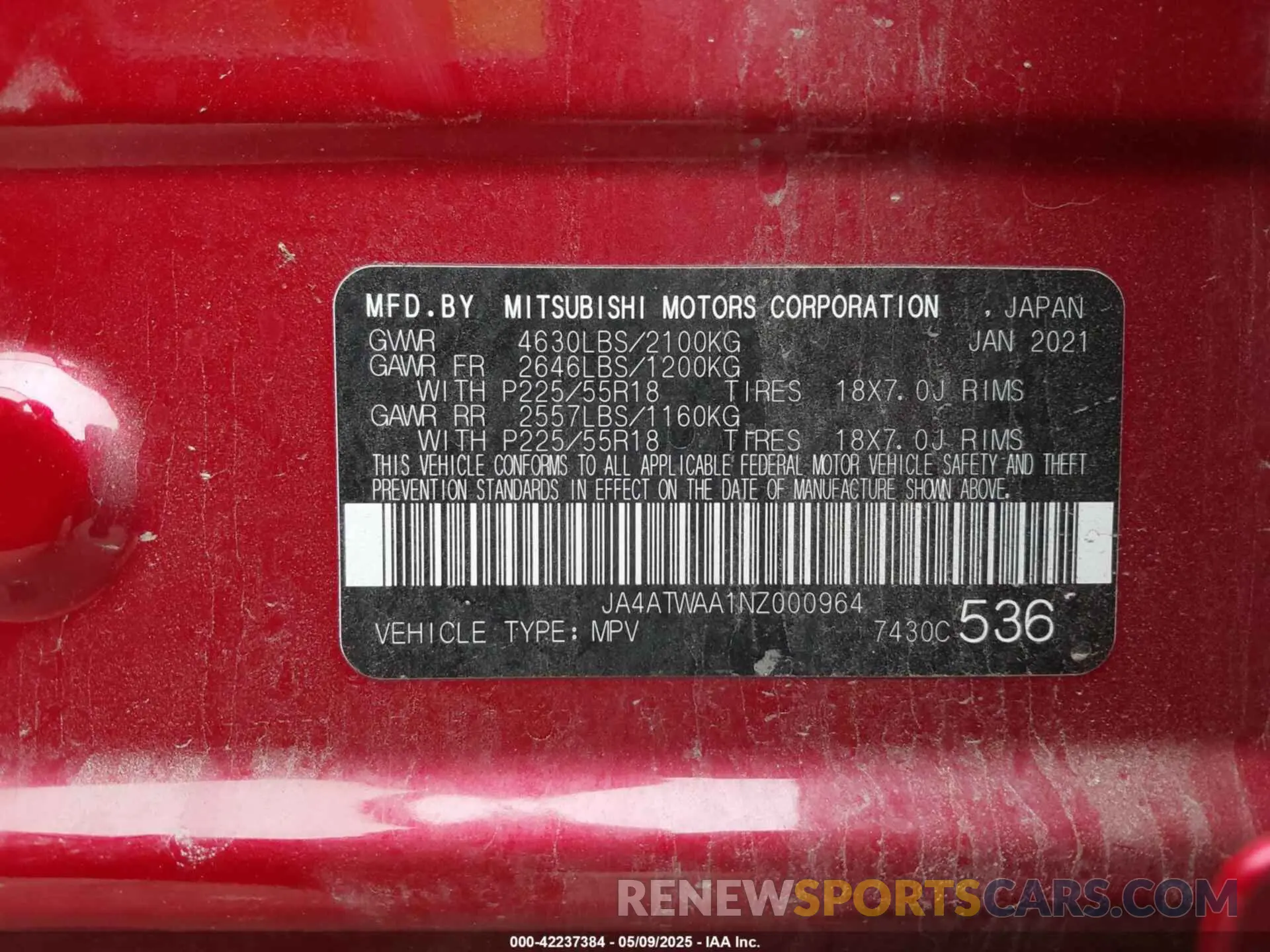 9 Фотография поврежденного автомобиля JA4ATWAA1NZ000964 MITSUBISHI ECLIPSE CROSS 2022