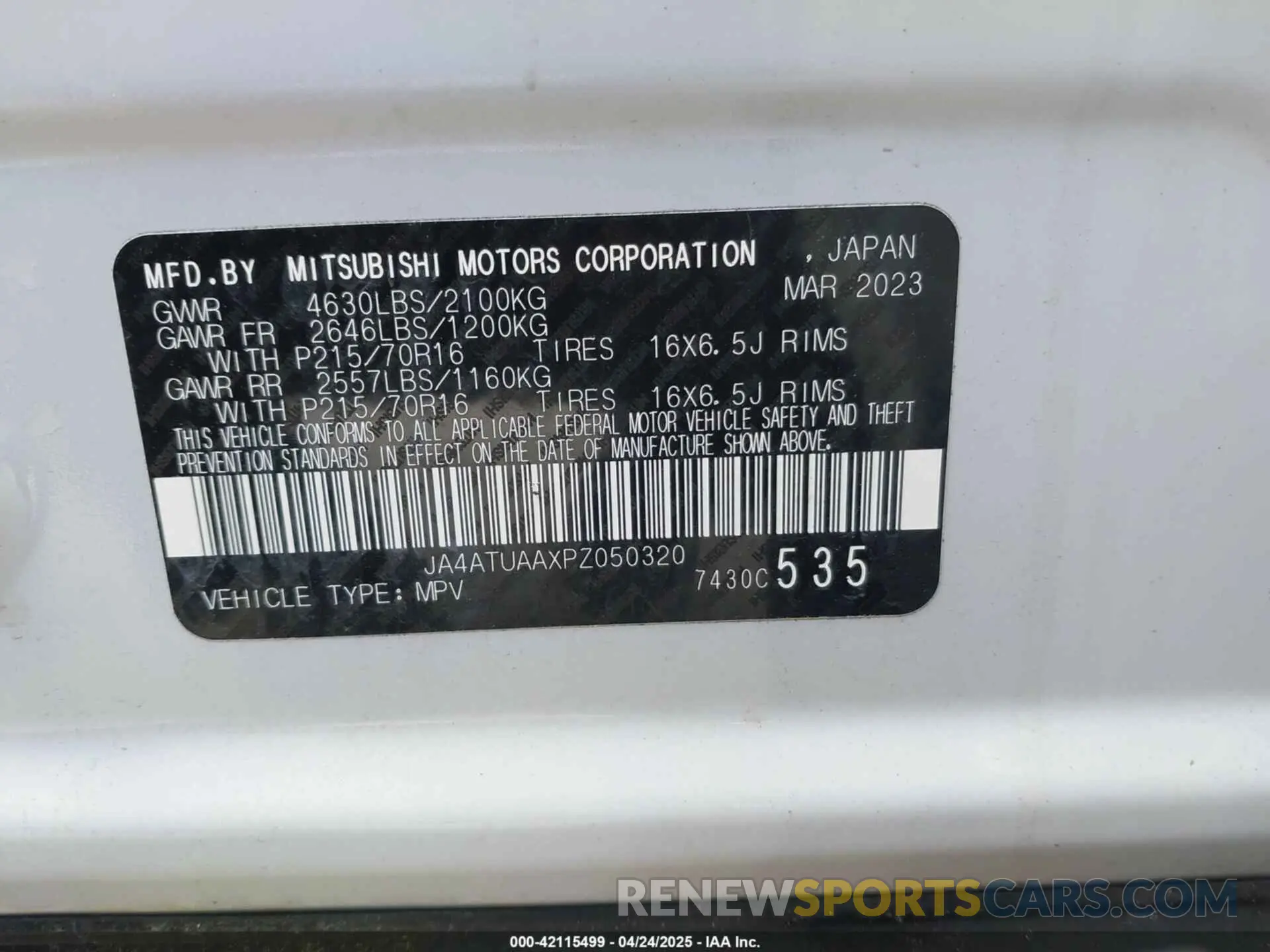9 Photograph of a damaged car JA4ATUAAXPZ050320 MITSUBISHI ECLIPSE CROSS 2023