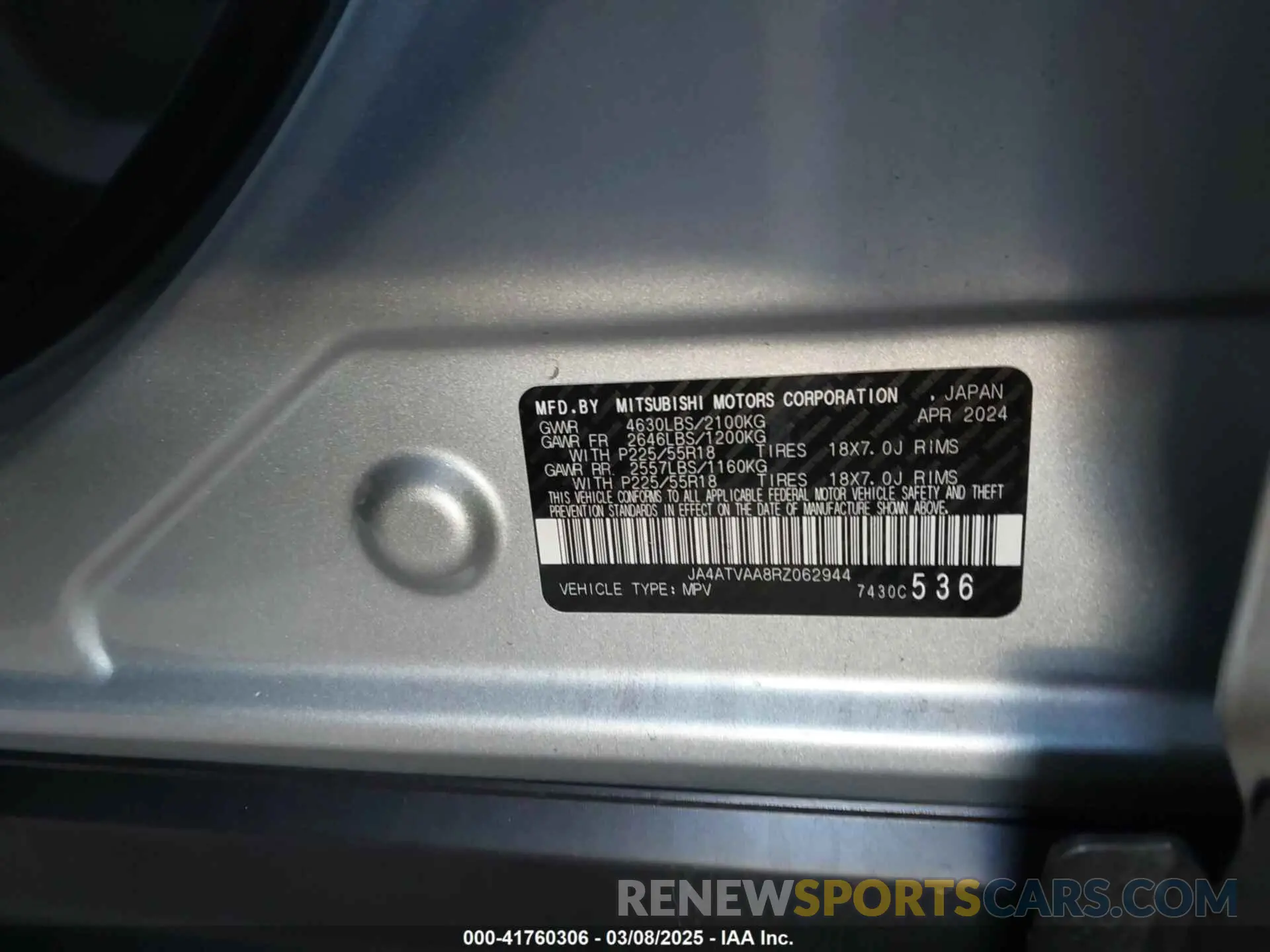 9 Фотография поврежденного автомобиля JA4ATVAA8RZ062944 MITSUBISHI ECLIPSE CROSS 2024