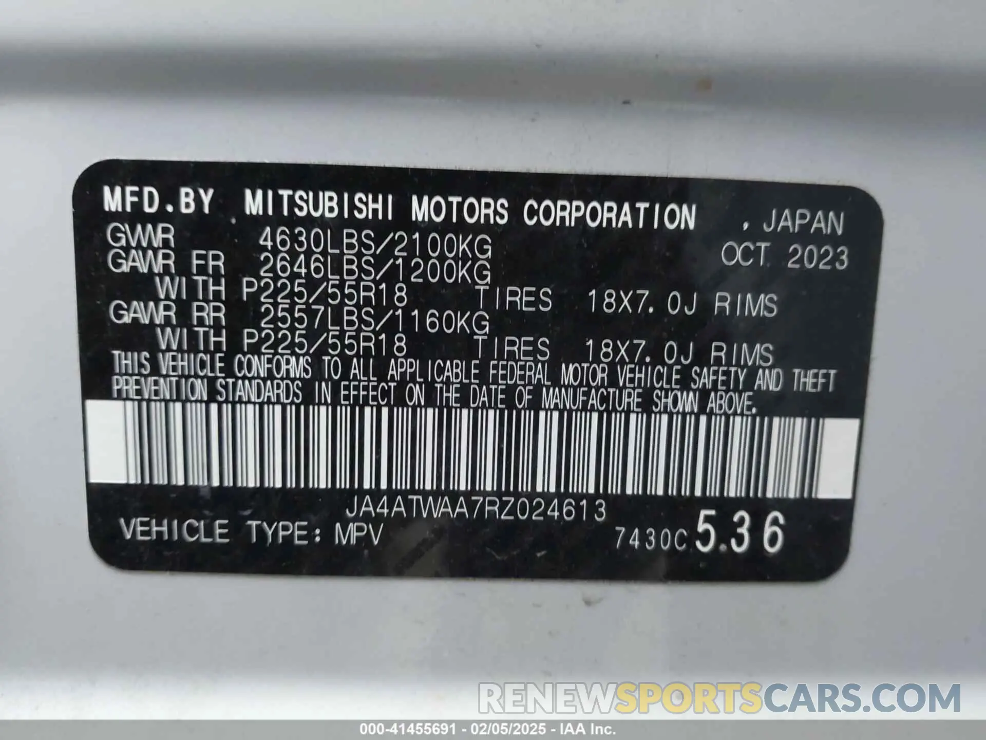 9 Photograph of a damaged car JA4ATWAA7RZ024613 MITSUBISHI ECLIPSE CROSS 2024