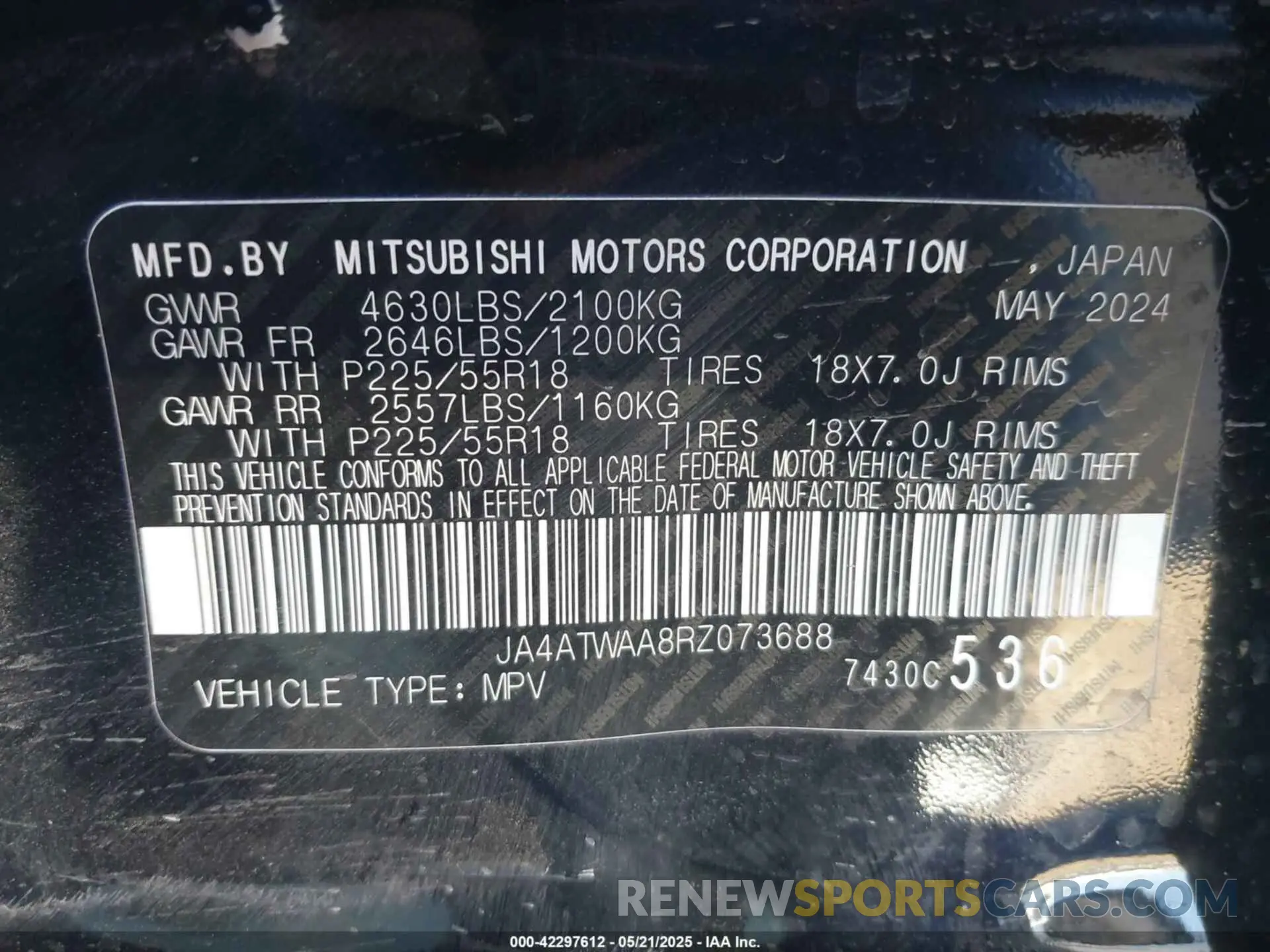 9 Фотография поврежденного автомобиля JA4ATWAA8RZ073688 MITSUBISHI ECLIPSE CROSS 2024