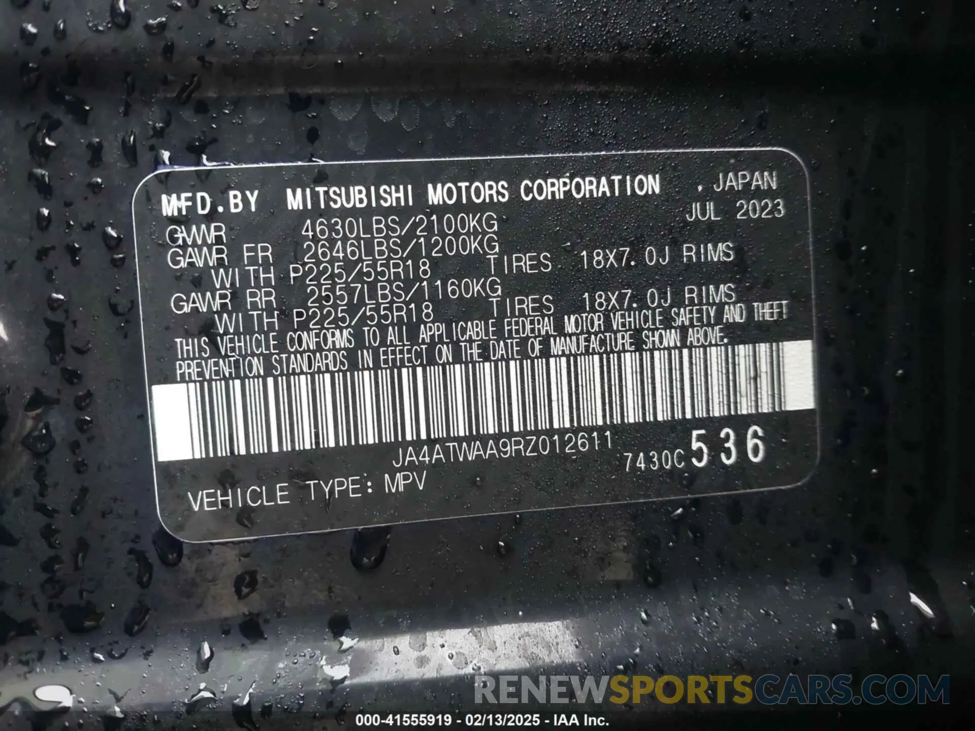 9 Фотография поврежденного автомобиля JA4ATWAA9RZ012611 MITSUBISHI ECLIPSE CROSS 2024