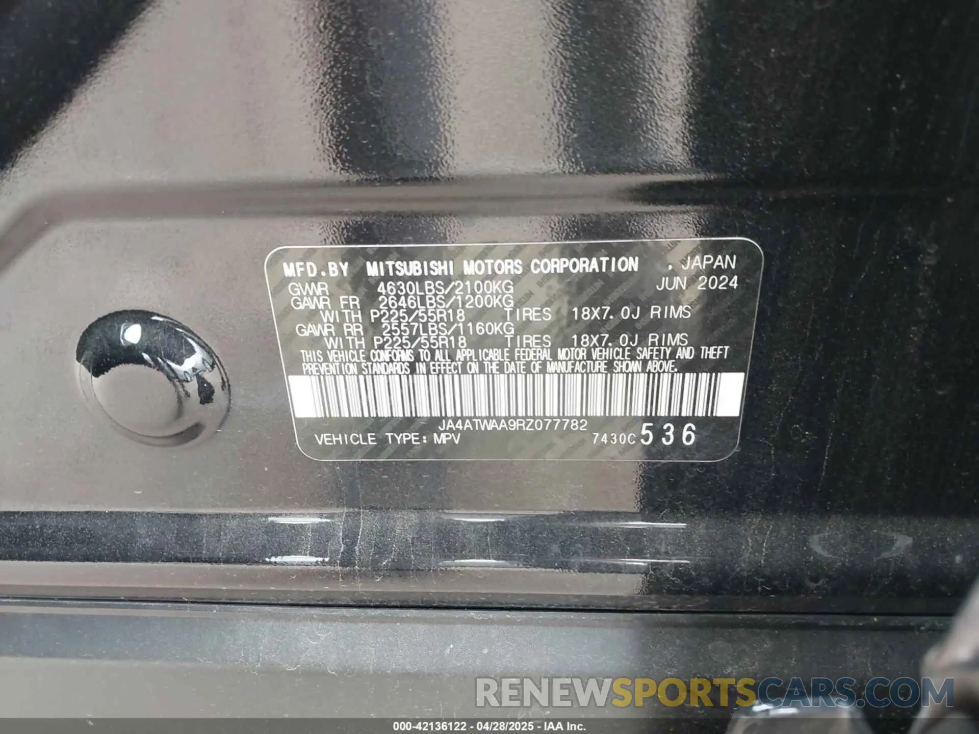9 Photograph of a damaged car JA4ATWAA9RZ077782 MITSUBISHI ECLIPSE CROSS 2024