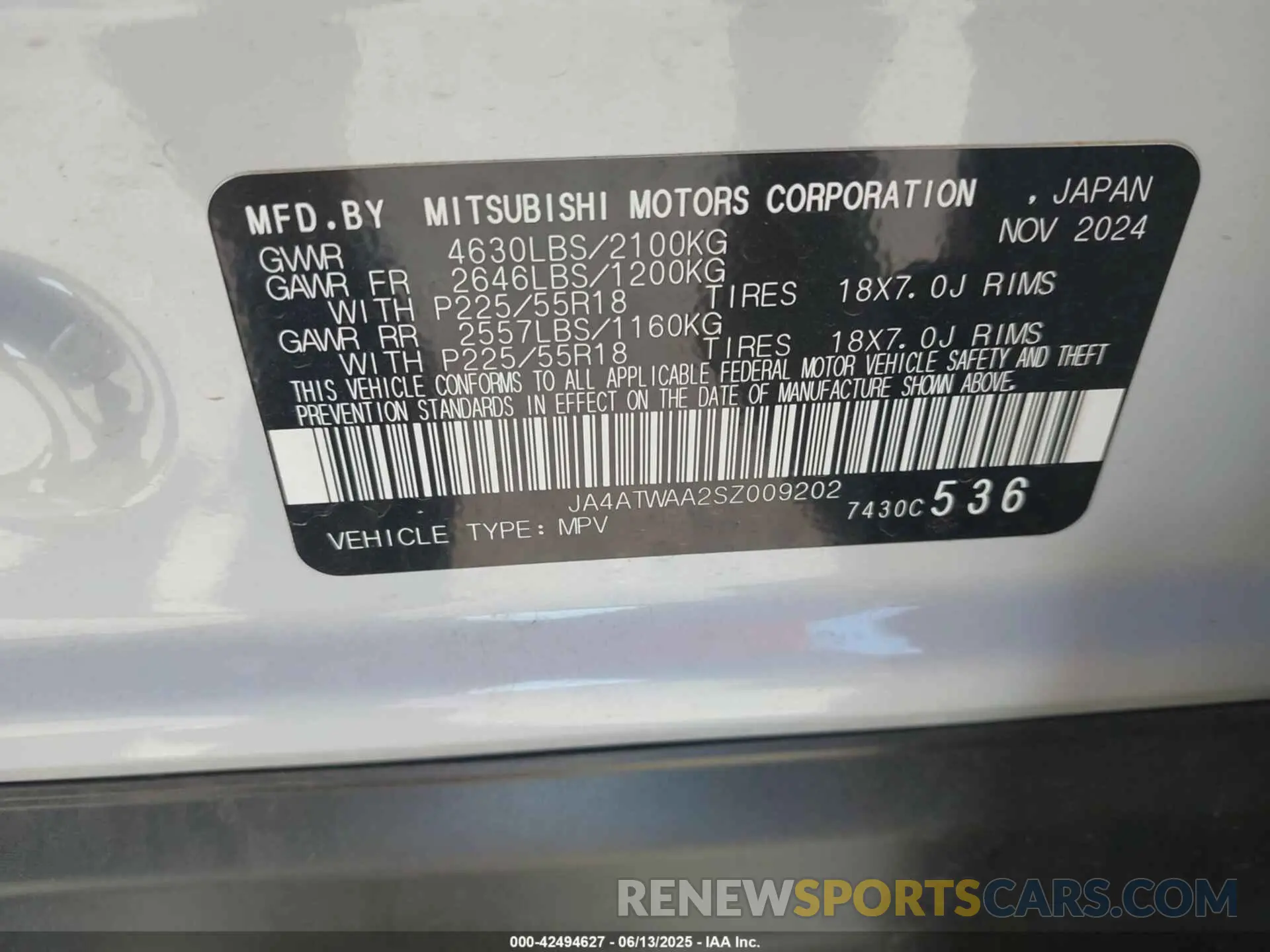 9 Фотография поврежденного автомобиля JA4ATWAA2SZ009202 MITSUBISHI ECLIPSE CROSS 2025