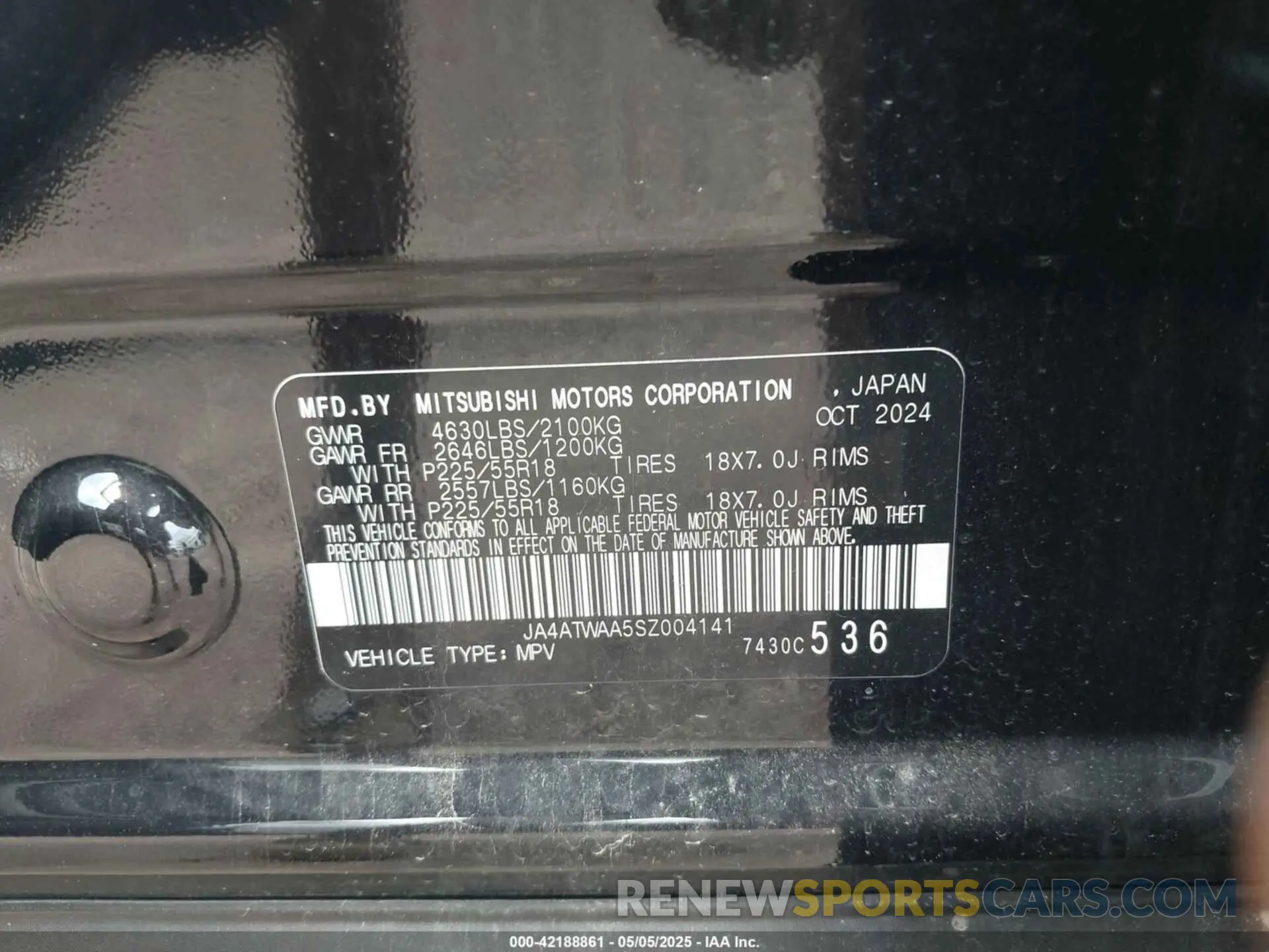 9 Photograph of a damaged car JA4ATWAA5SZ004141 MITSUBISHI ECLIPSE CROSS 2025