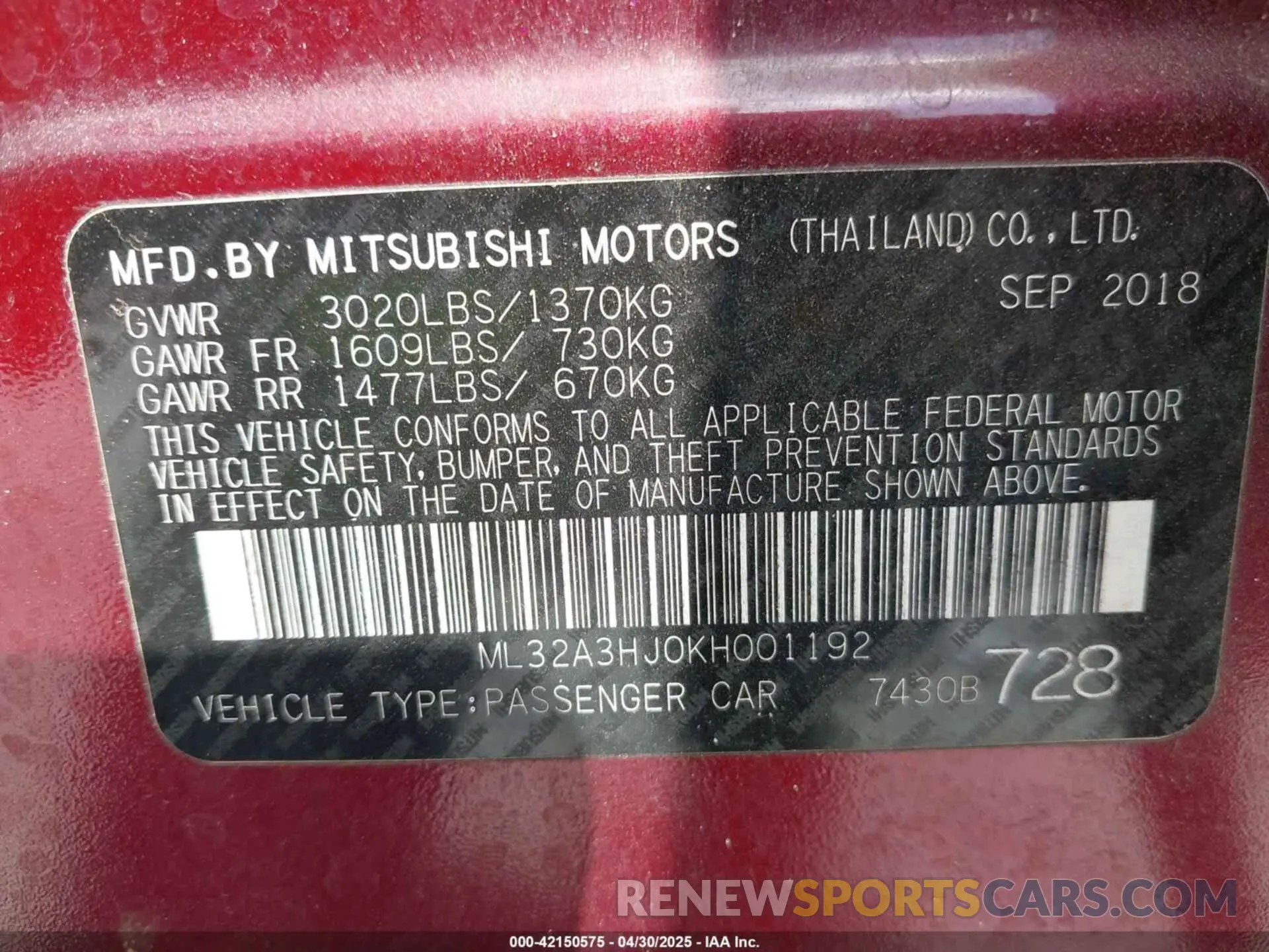 9 Photograph of a damaged car ML32A3HJ0KH001192 MITSUBISHI MIRAGE 2019