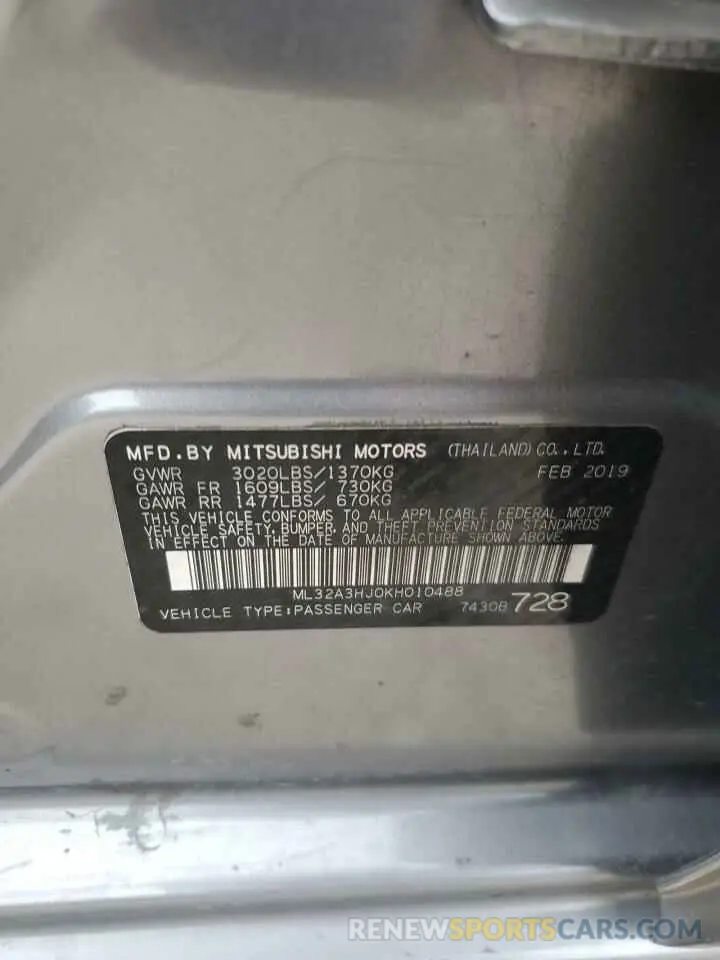 13 Фотография поврежденного автомобиля ML32A3HJ0KH010488 MITSUBISHI MIRAGE 2019