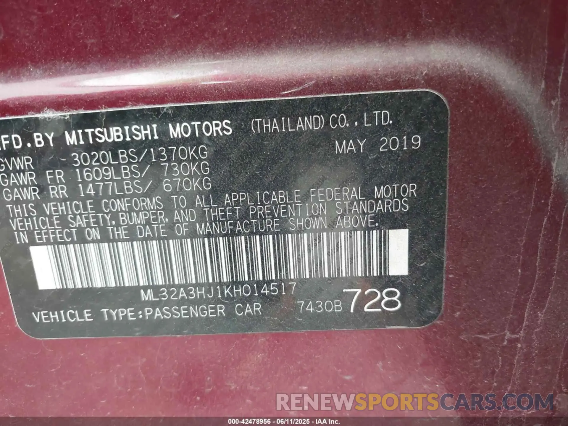 9 Photograph of a damaged car ML32A3HJ1KH014517 MITSUBISHI MIRAGE 2019