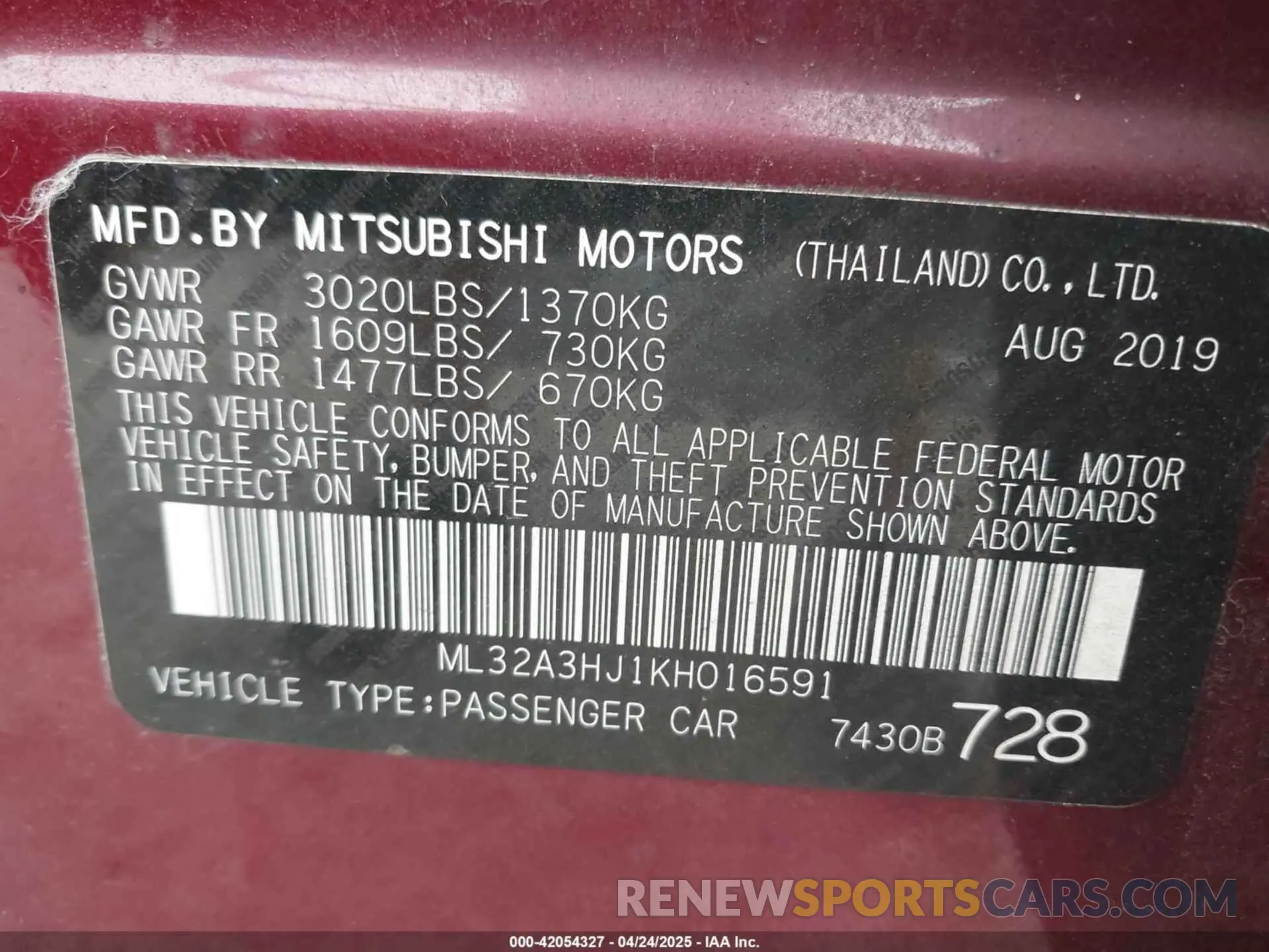 9 Photograph of a damaged car ML32A3HJ1KH016591 MITSUBISHI MIRAGE 2019