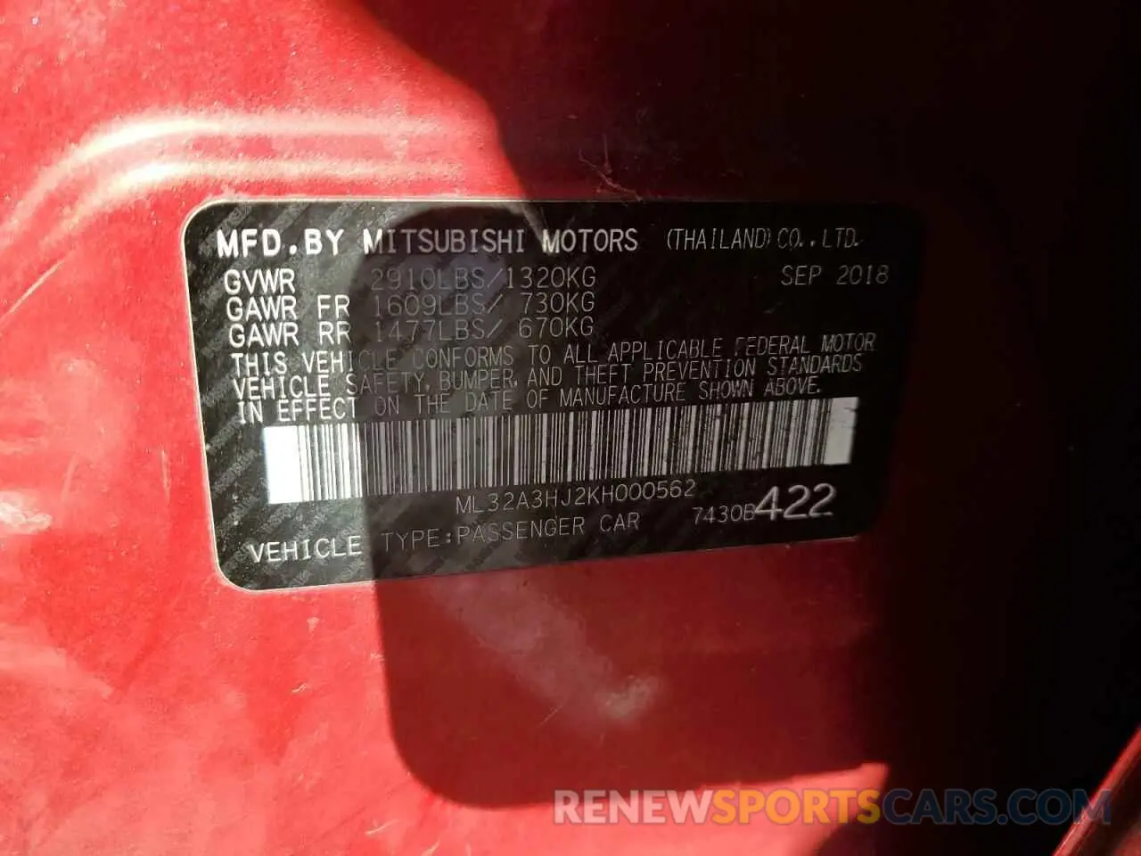 14 Photograph of a damaged car ML32A3HJ2KH000562 MITSUBISHI MIRAGE 2019