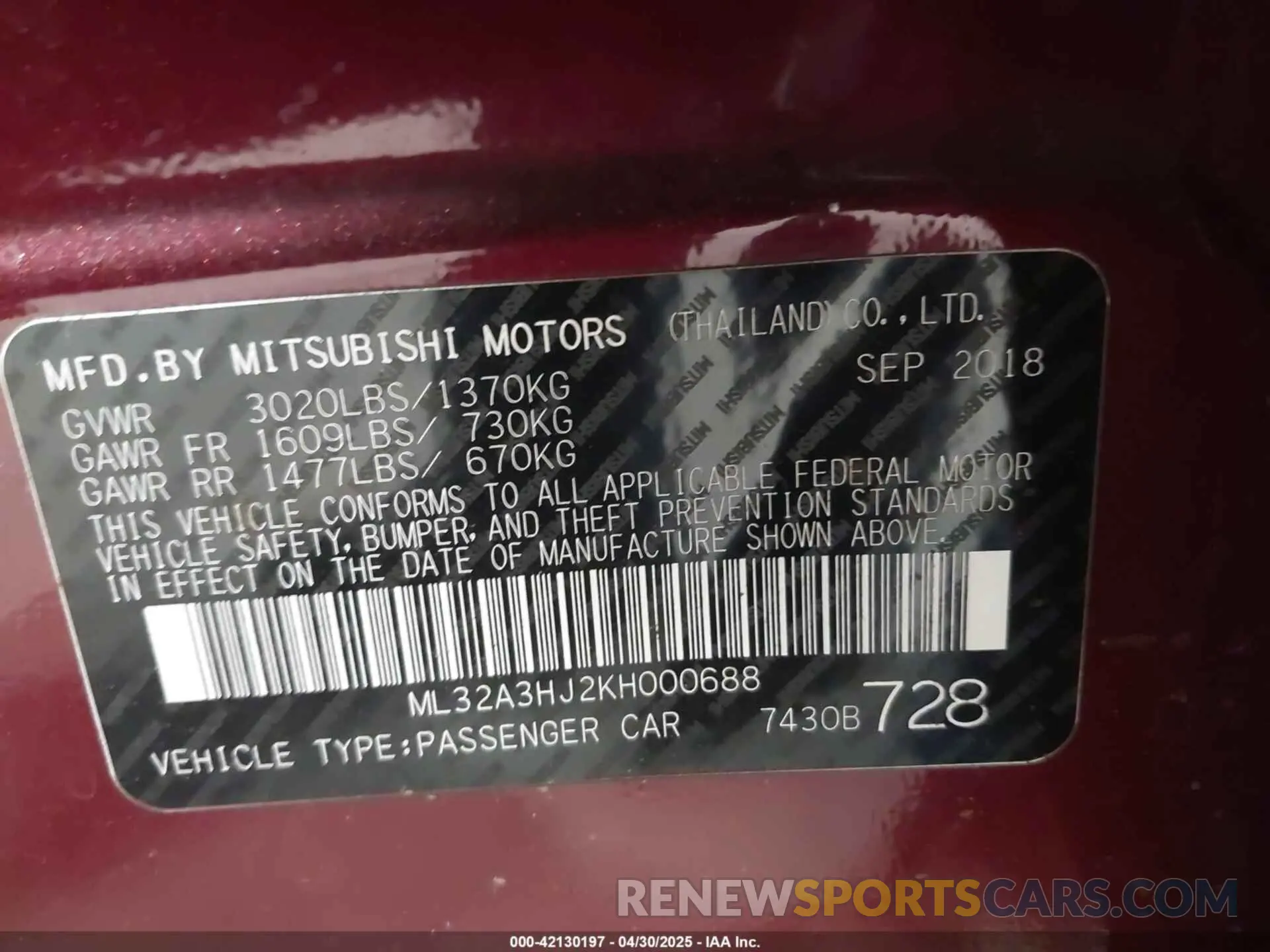 9 Photograph of a damaged car ML32A3HJ2KH000688 MITSUBISHI MIRAGE 2019
