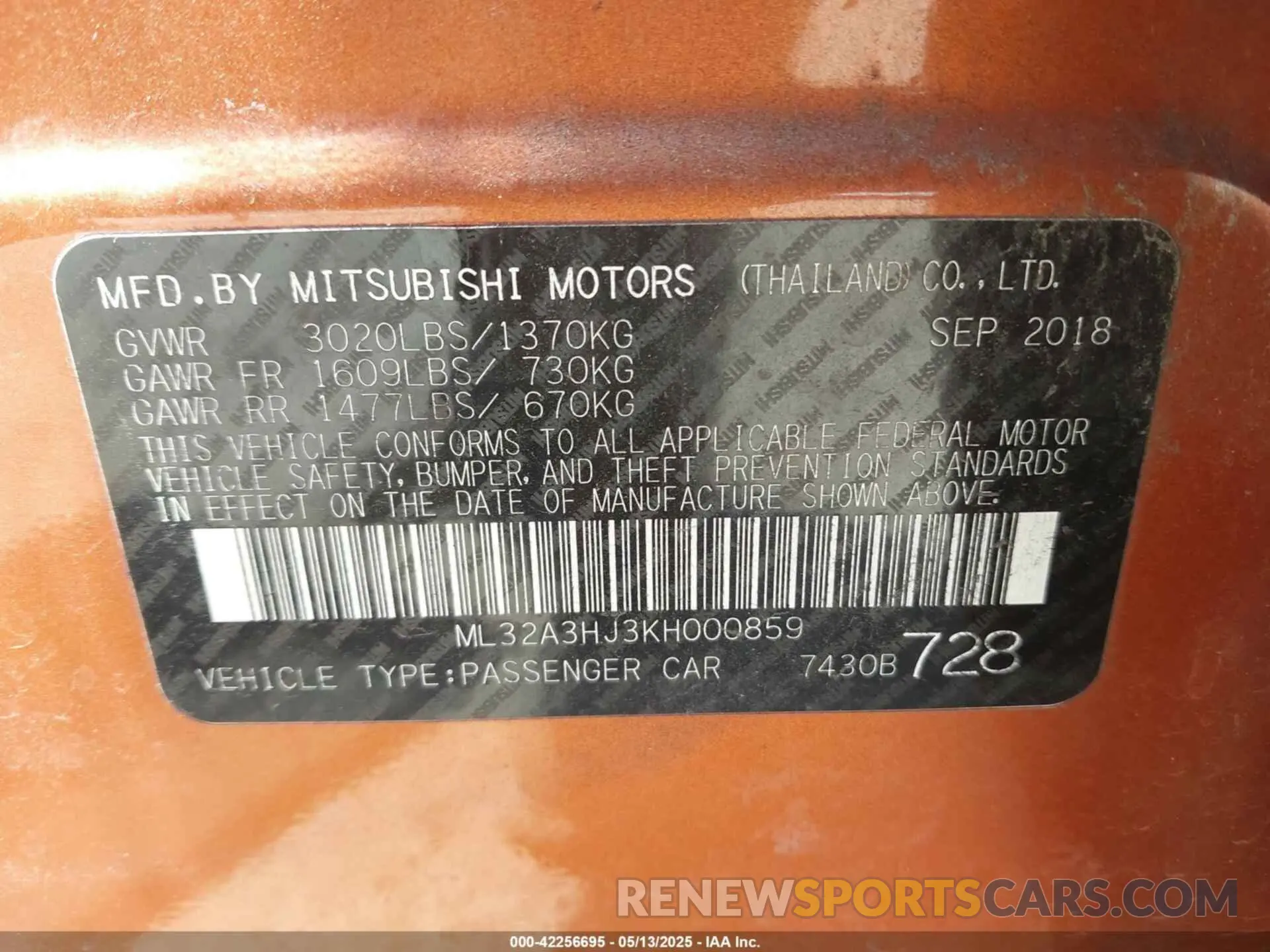 9 Фотография поврежденного автомобиля ML32A3HJ3KH000859 MITSUBISHI MIRAGE 2019