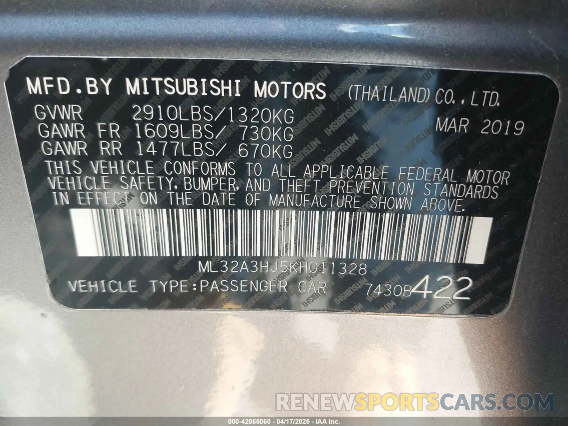 9 Фотография поврежденного автомобиля ML32A3HJ5KH011328 MITSUBISHI MIRAGE 2019