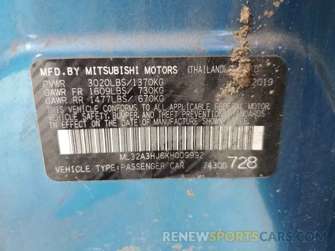12 Photograph of a damaged car ML32A3HJ6KH009992 MITSUBISHI MIRAGE 2019