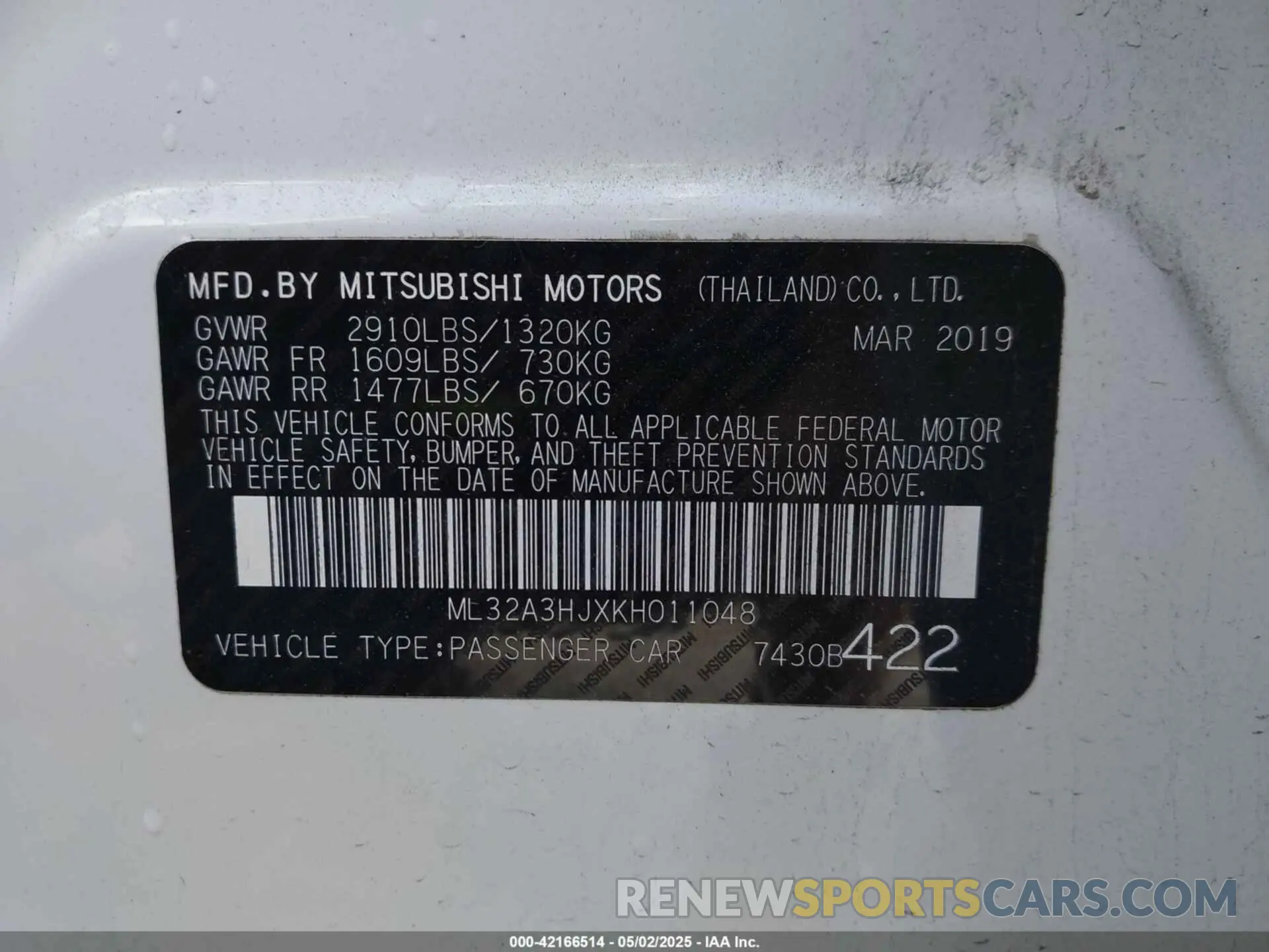 9 Photograph of a damaged car ML32A3HJXKH011048 MITSUBISHI MIRAGE 2019