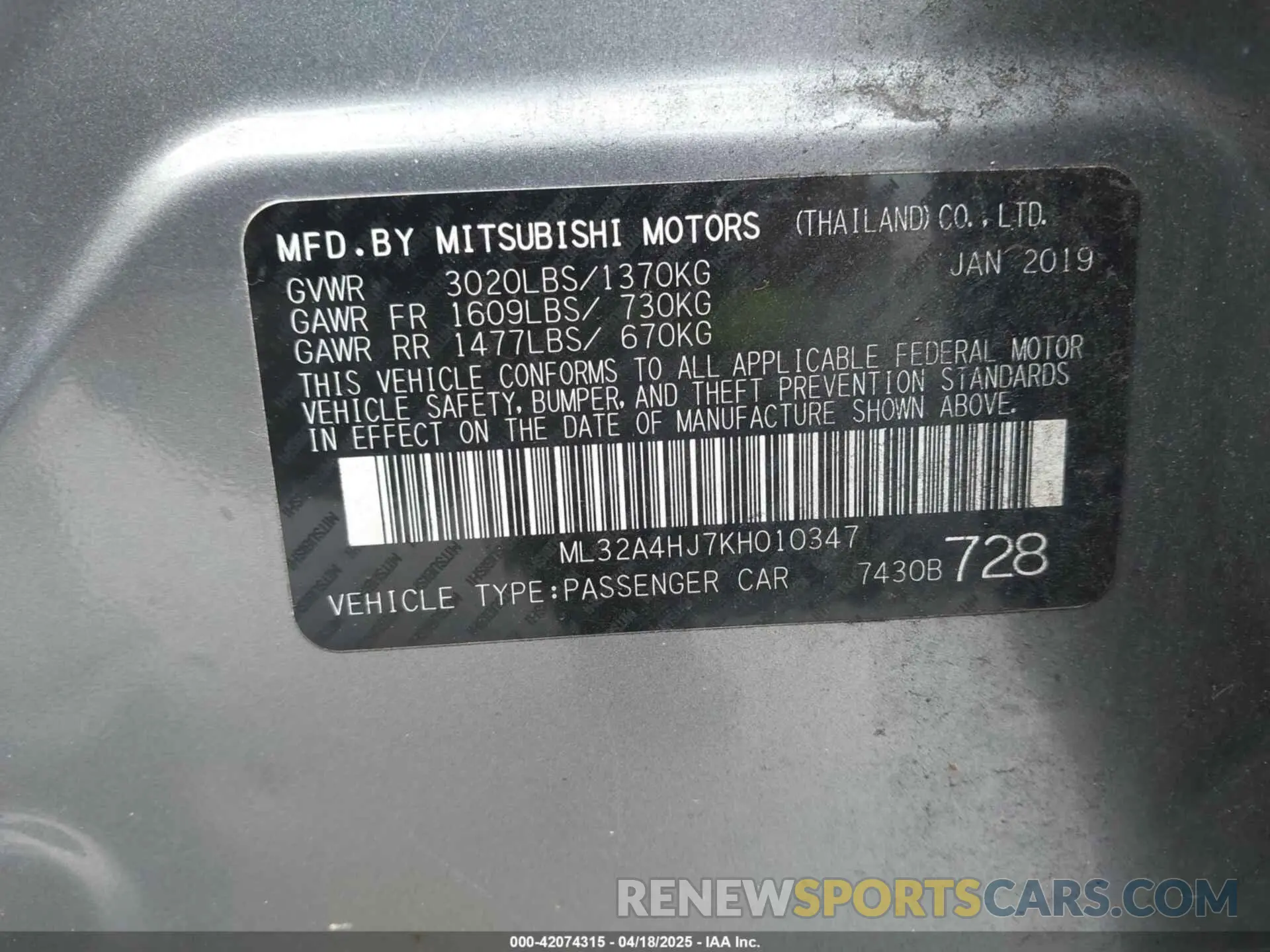 9 Фотография поврежденного автомобиля ML32A4HJ7KH010347 MITSUBISHI MIRAGE 2019