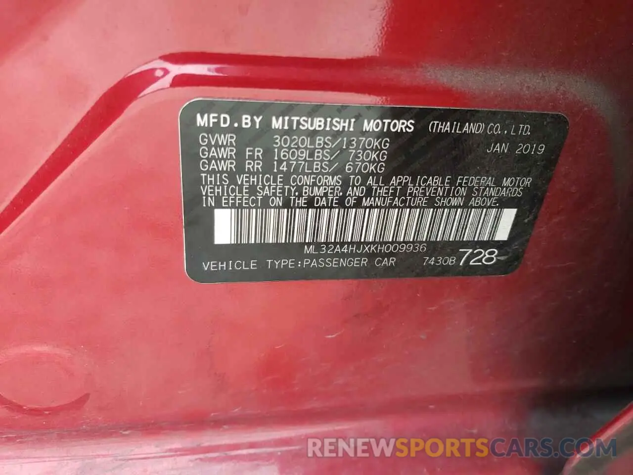 13 Photograph of a damaged car ML32A4HJXKH009936 MITSUBISHI MIRAGE 2019