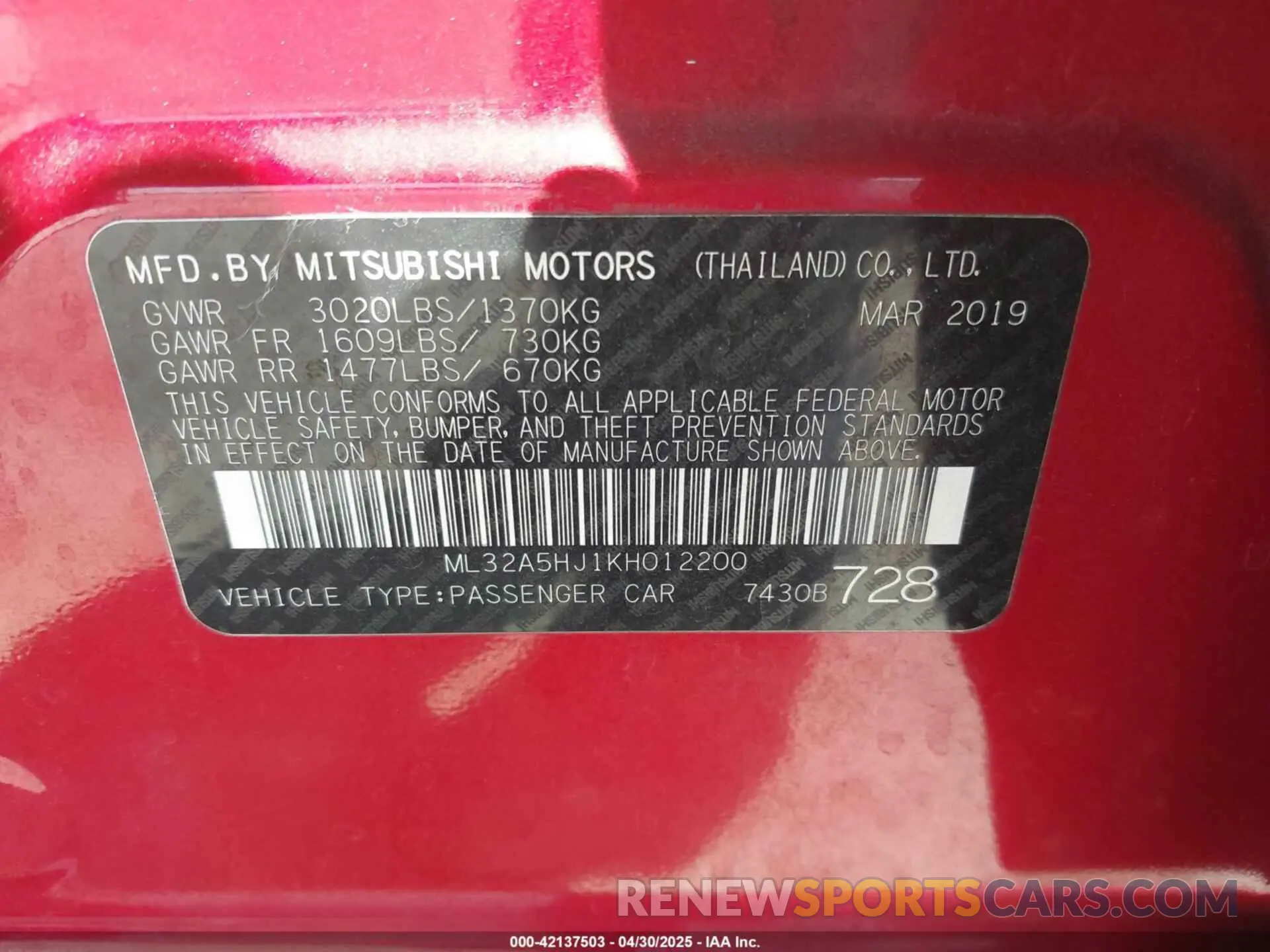 9 Photograph of a damaged car ML32A5HJ1KH012200 MITSUBISHI MIRAGE 2019