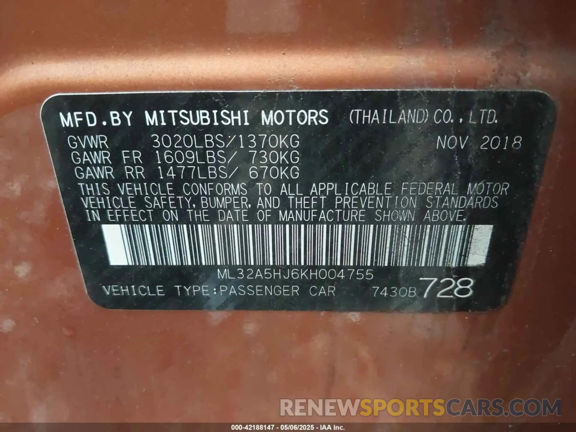 9 Photograph of a damaged car ML32A5HJ6KH004755 MITSUBISHI MIRAGE 2019