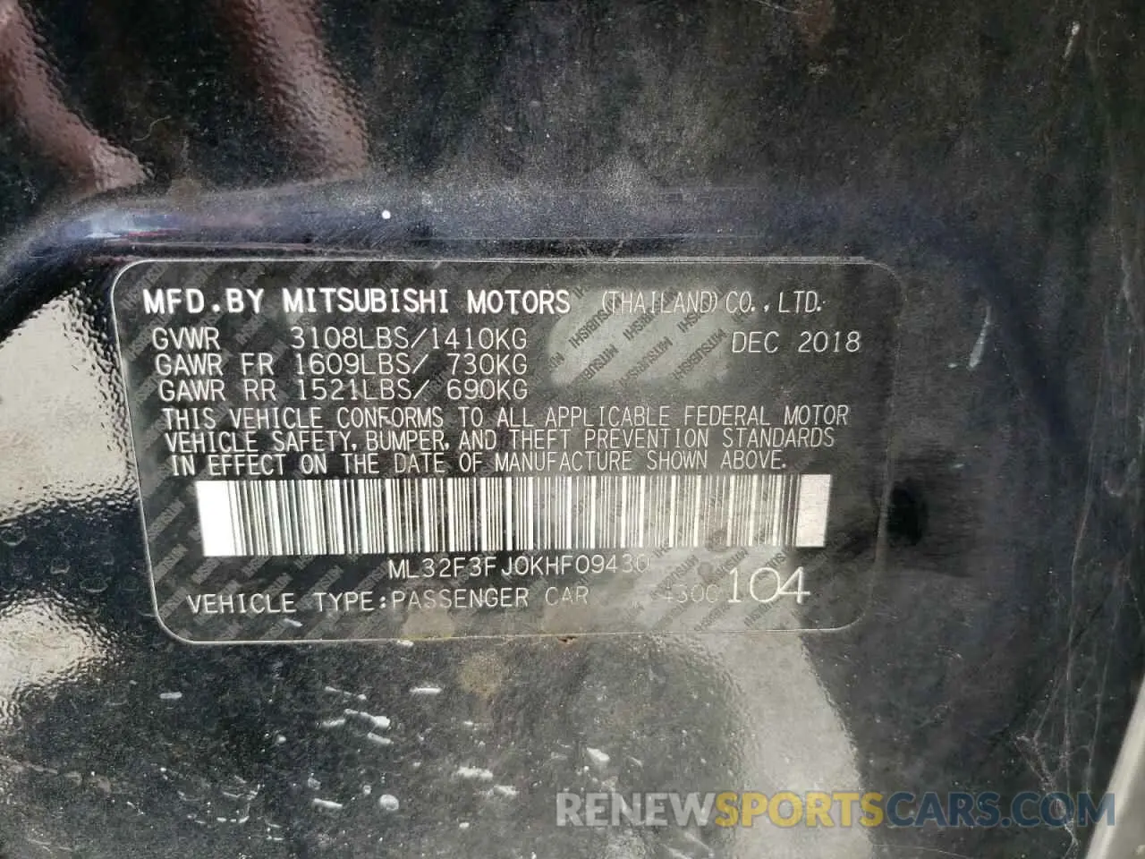 10 Photograph of a damaged car ML32F3FJ0KHF09430 MITSUBISHI MIRAGE 2019