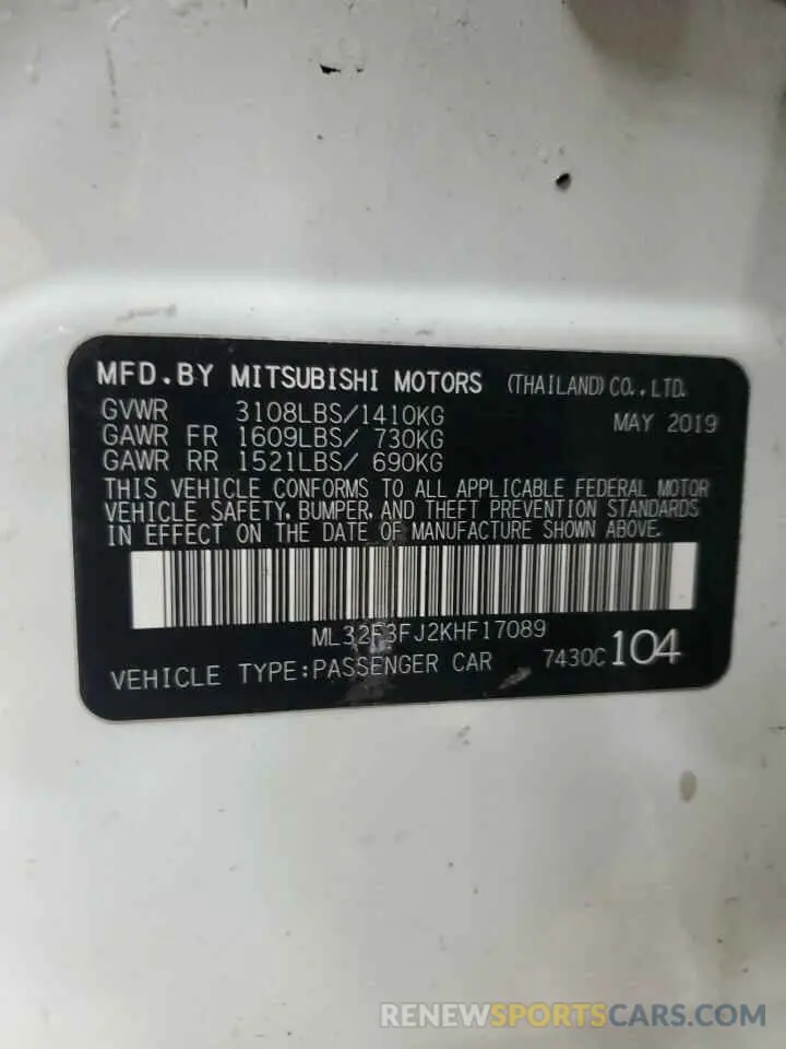 13 Photograph of a damaged car ML32F3FJ2KHF17089 MITSUBISHI MIRAGE 2019