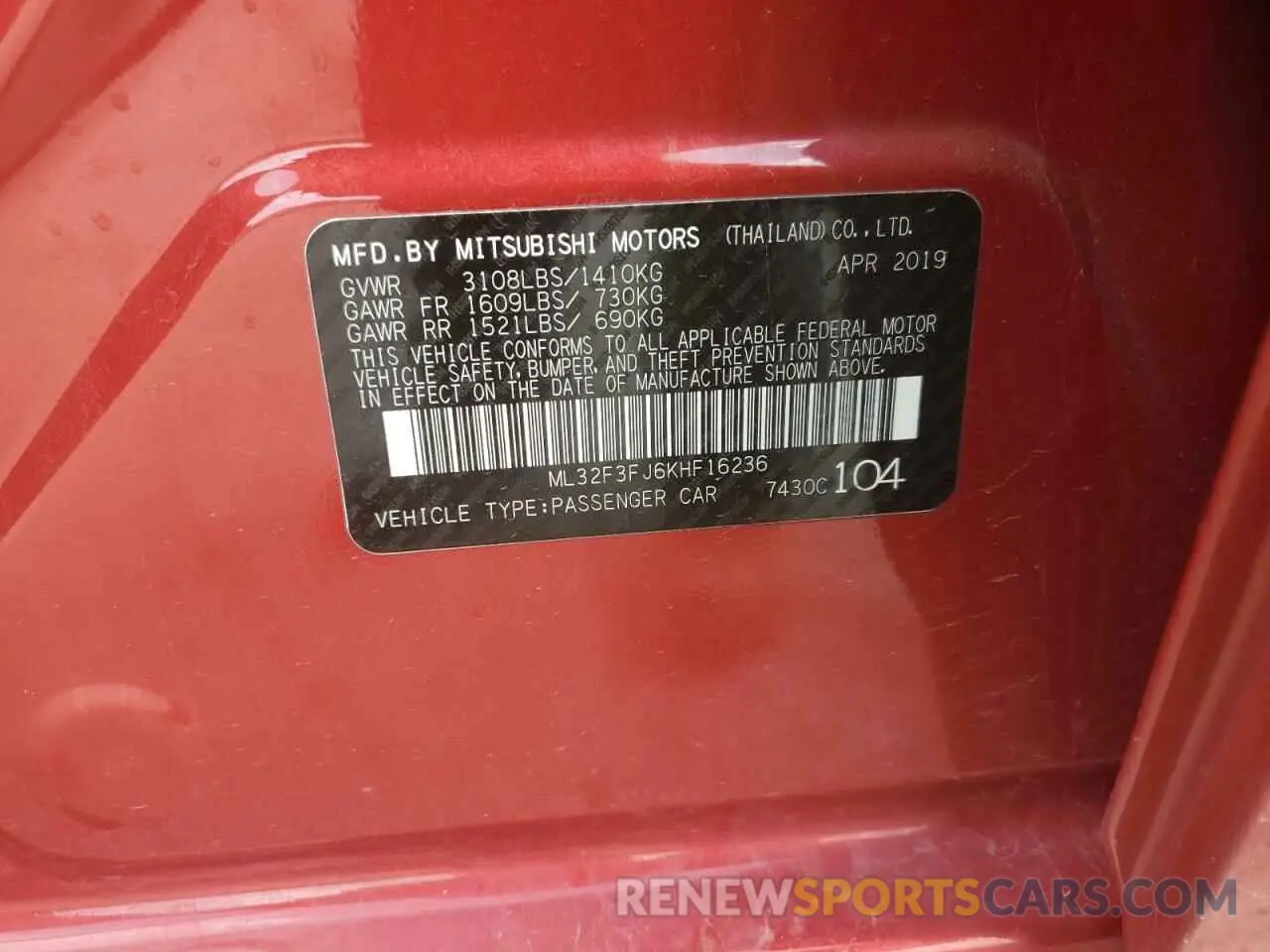 14 Photograph of a damaged car ML32F3FJ6KHF16236 MITSUBISHI MIRAGE 2019