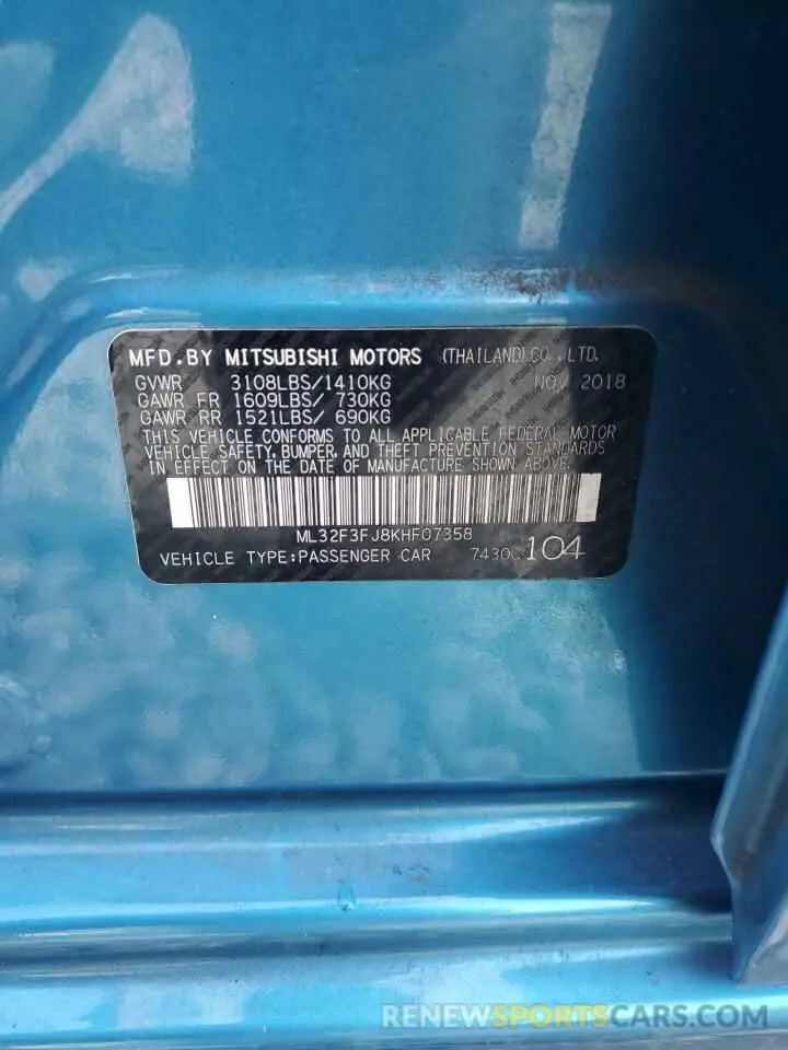 12 Photograph of a damaged car ML32F3FJ8KHF07358 MITSUBISHI MIRAGE 2019