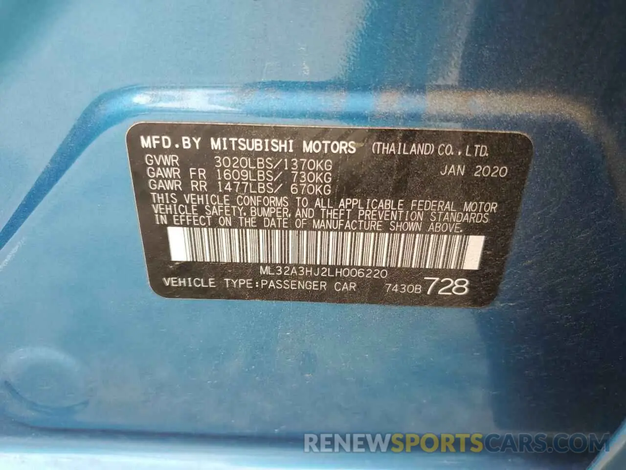 12 Photograph of a damaged car ML32A3HJ2LH006220 MITSUBISHI MIRAGE 2020