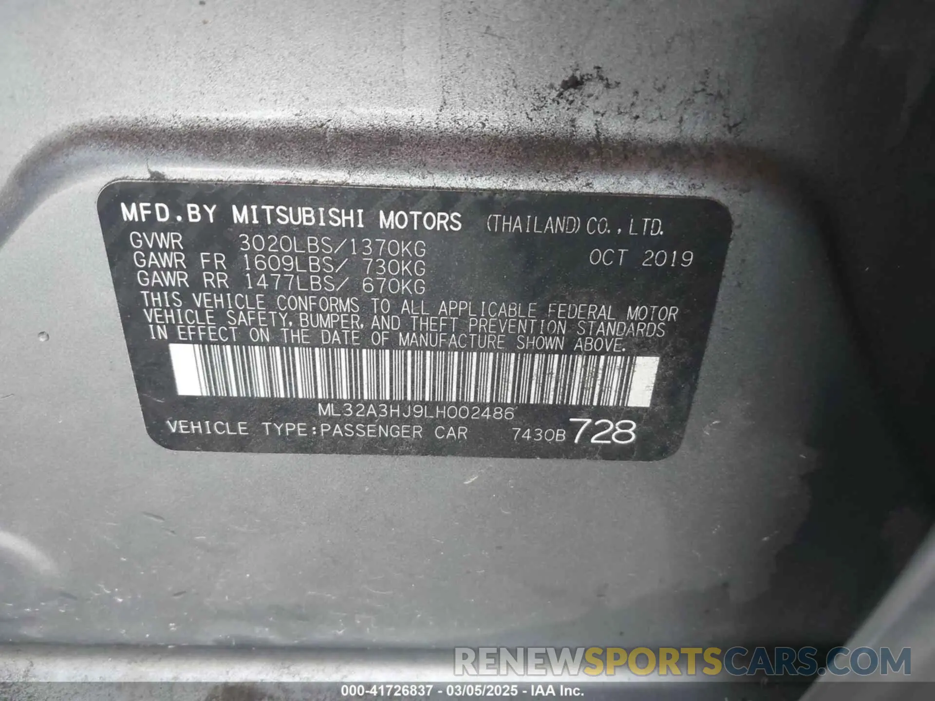 9 Фотография поврежденного автомобиля ML32A3HJ9LH002486 MITSUBISHI MIRAGE 2020