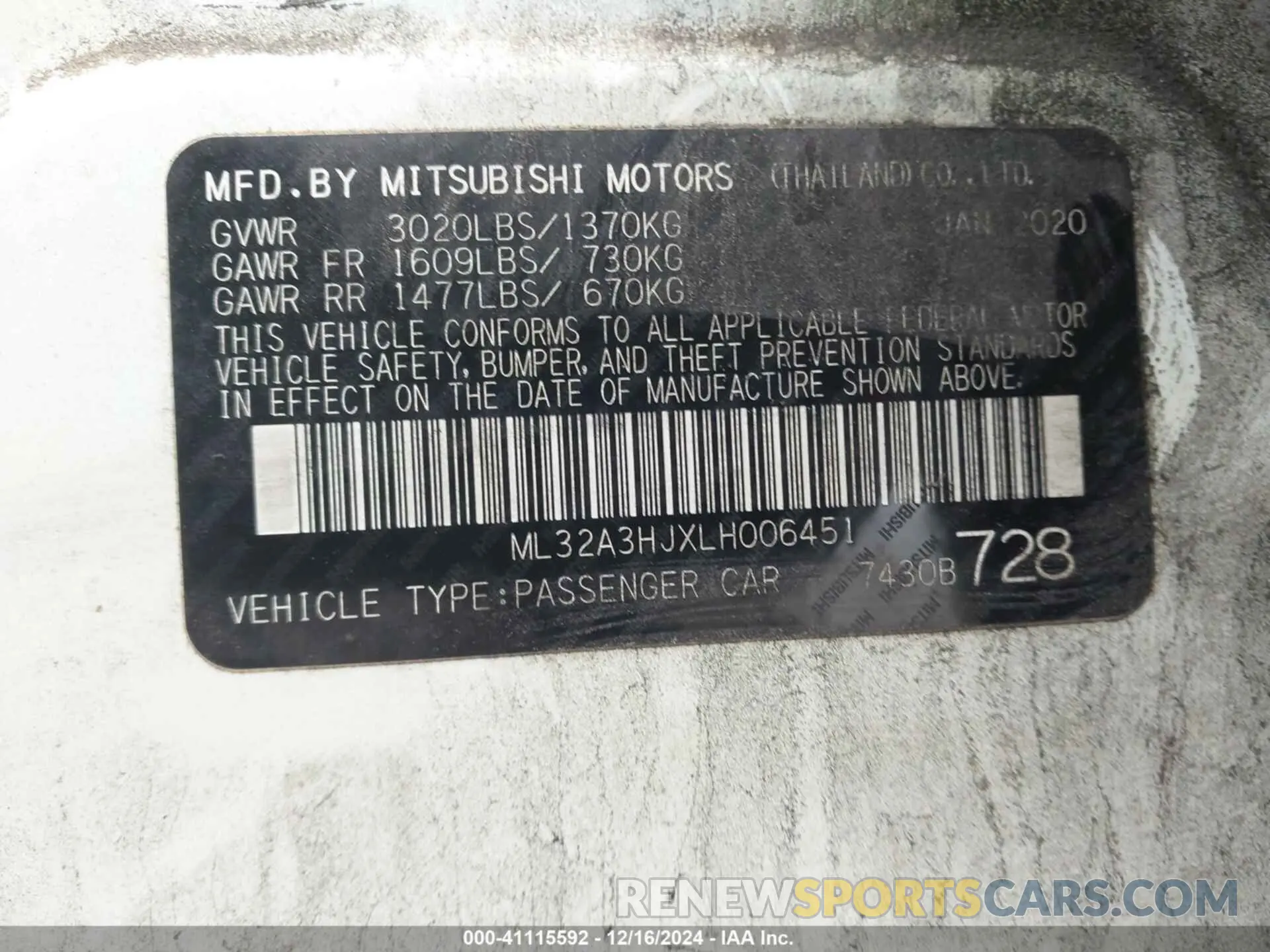 9 Photograph of a damaged car ML32A3HJXLH006451 MITSUBISHI MIRAGE 2020