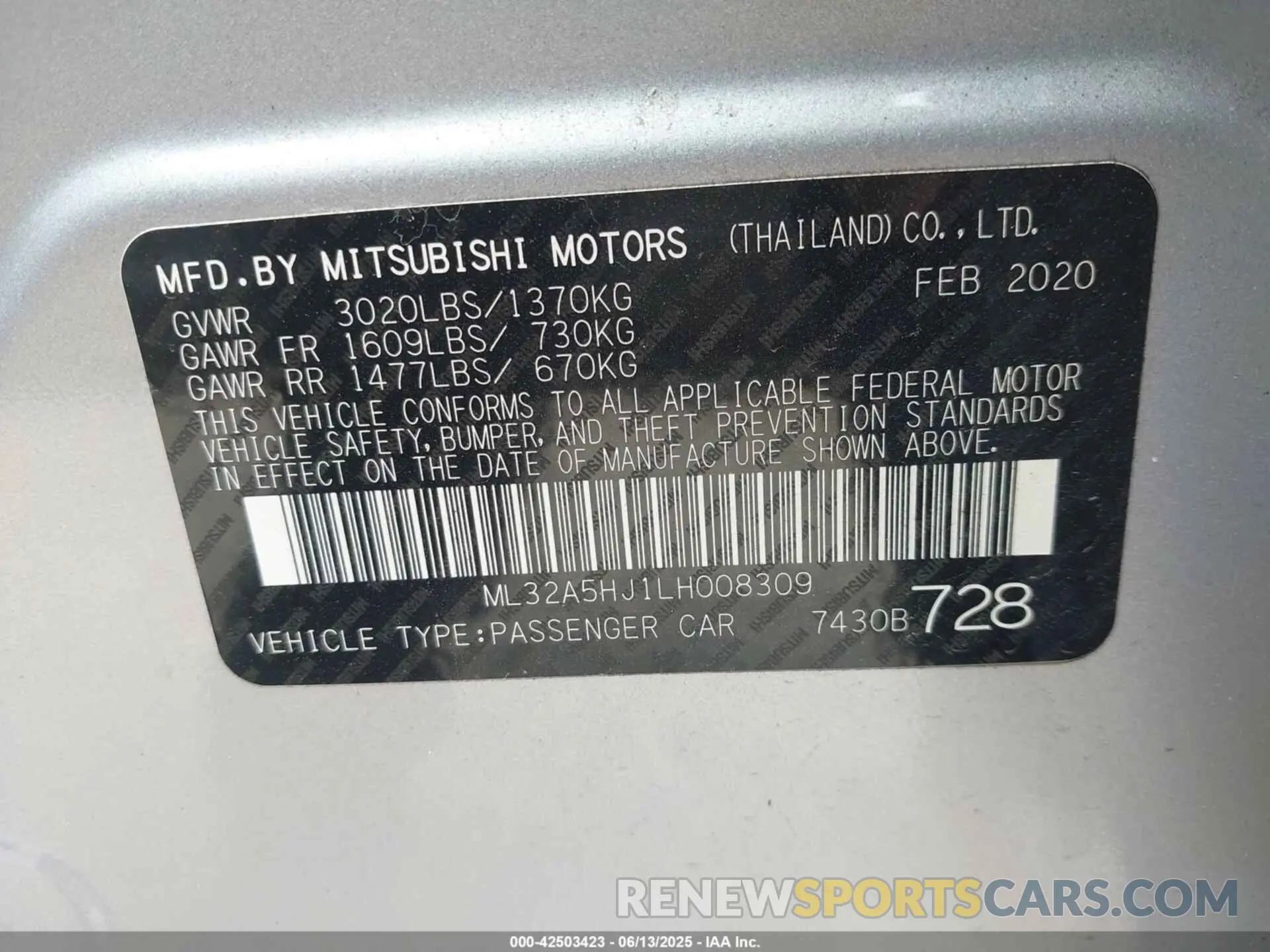 9 Photograph of a damaged car ML32A5HJ1LH008309 MITSUBISHI MIRAGE 2020