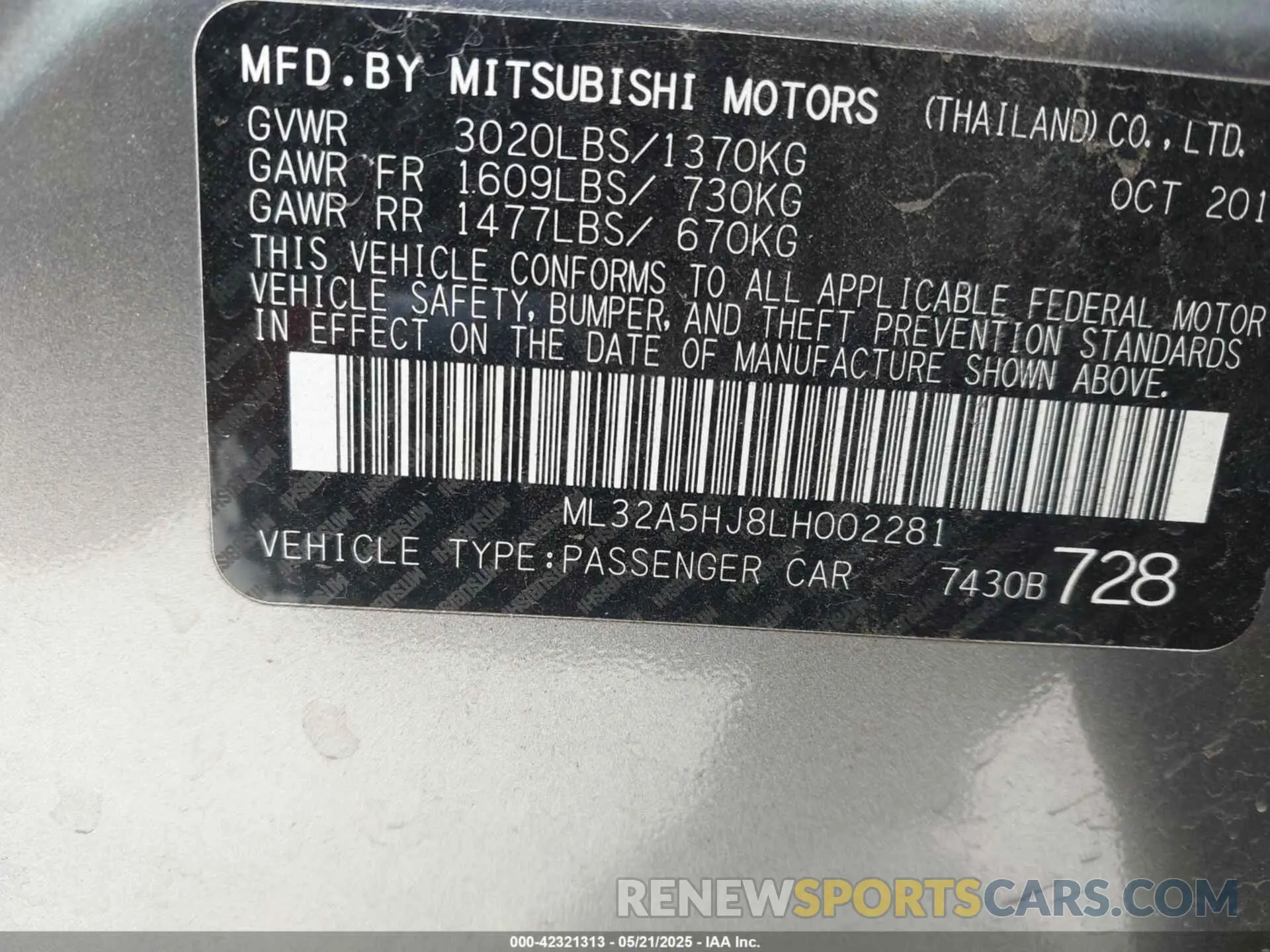 9 Photograph of a damaged car ML32A5HJ8LH002281 MITSUBISHI MIRAGE 2020