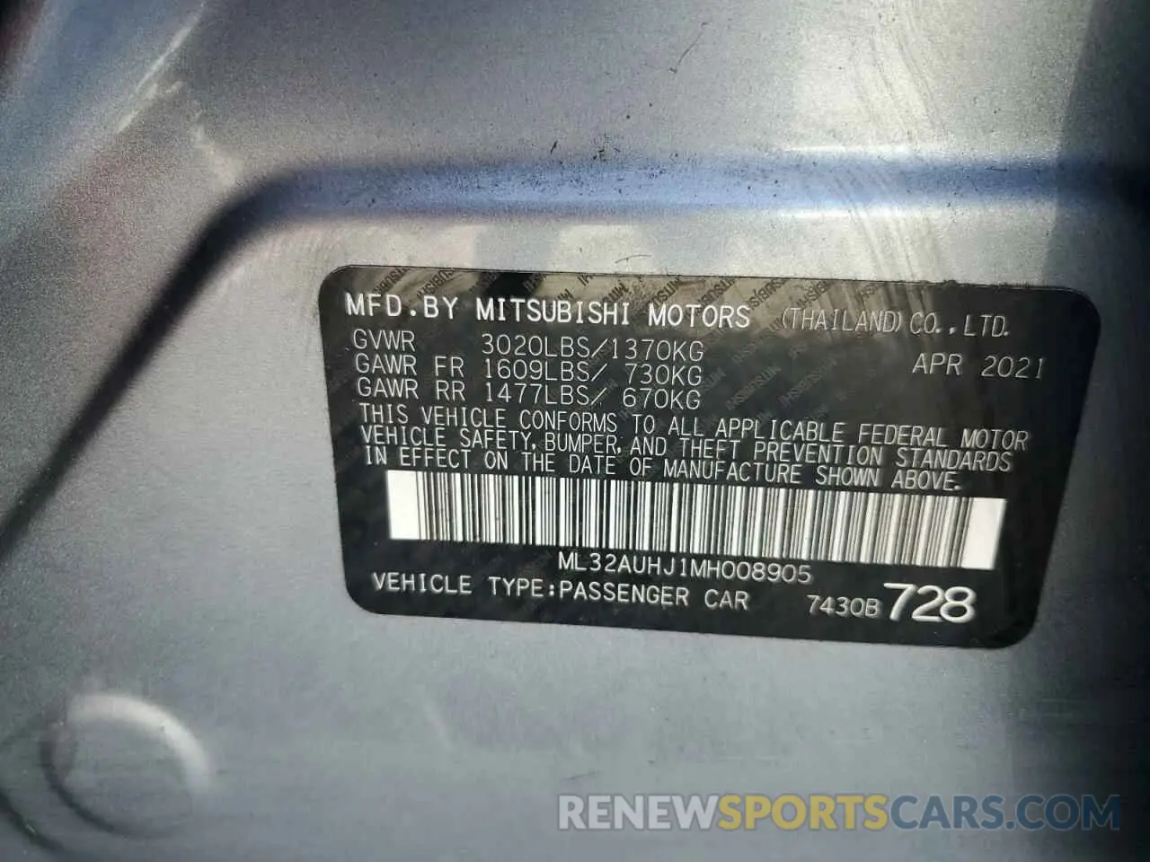 12 Фотография поврежденного автомобиля ML32AUHJ1MH008905 MITSUBISHI MIRAGE 2021