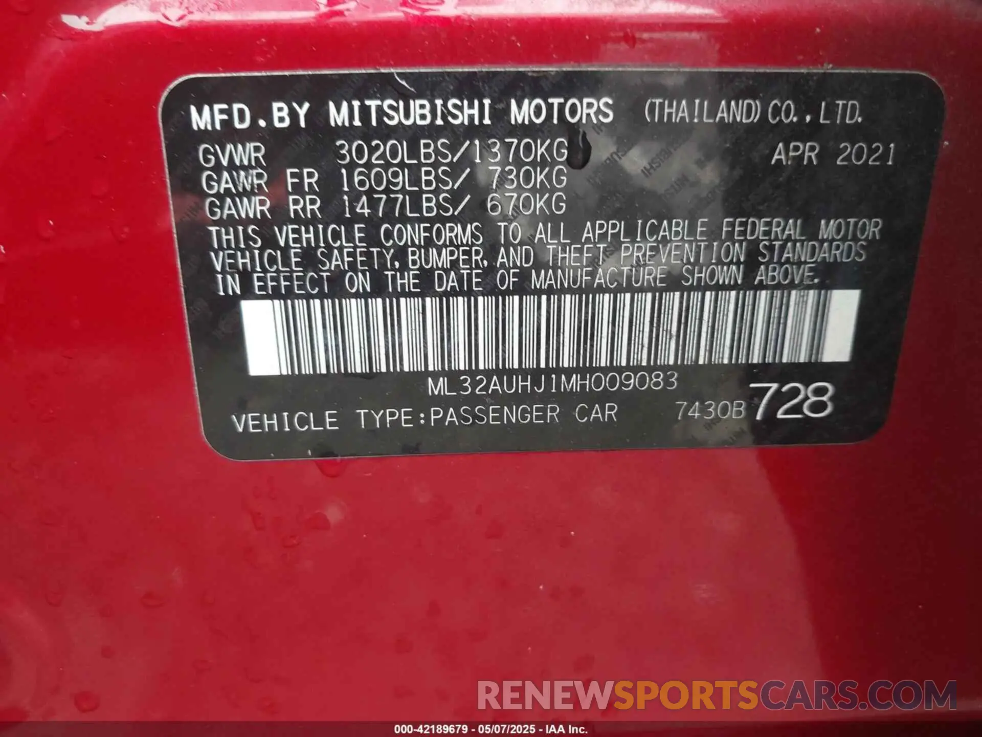 9 Photograph of a damaged car ML32AUHJ1MH009083 MITSUBISHI MIRAGE 2021