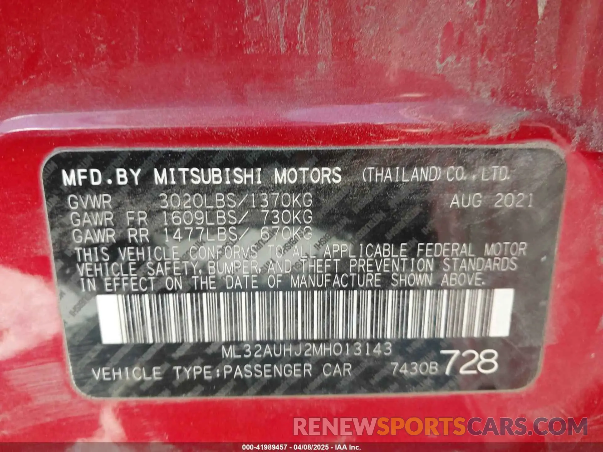 9 Photograph of a damaged car ML32AUHJ2MH013143 MITSUBISHI MIRAGE 2021