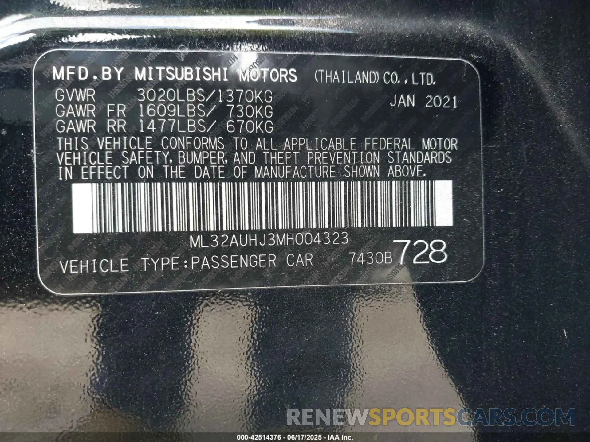 9 Photograph of a damaged car ML32AUHJ3MH004323 MITSUBISHI MIRAGE 2021