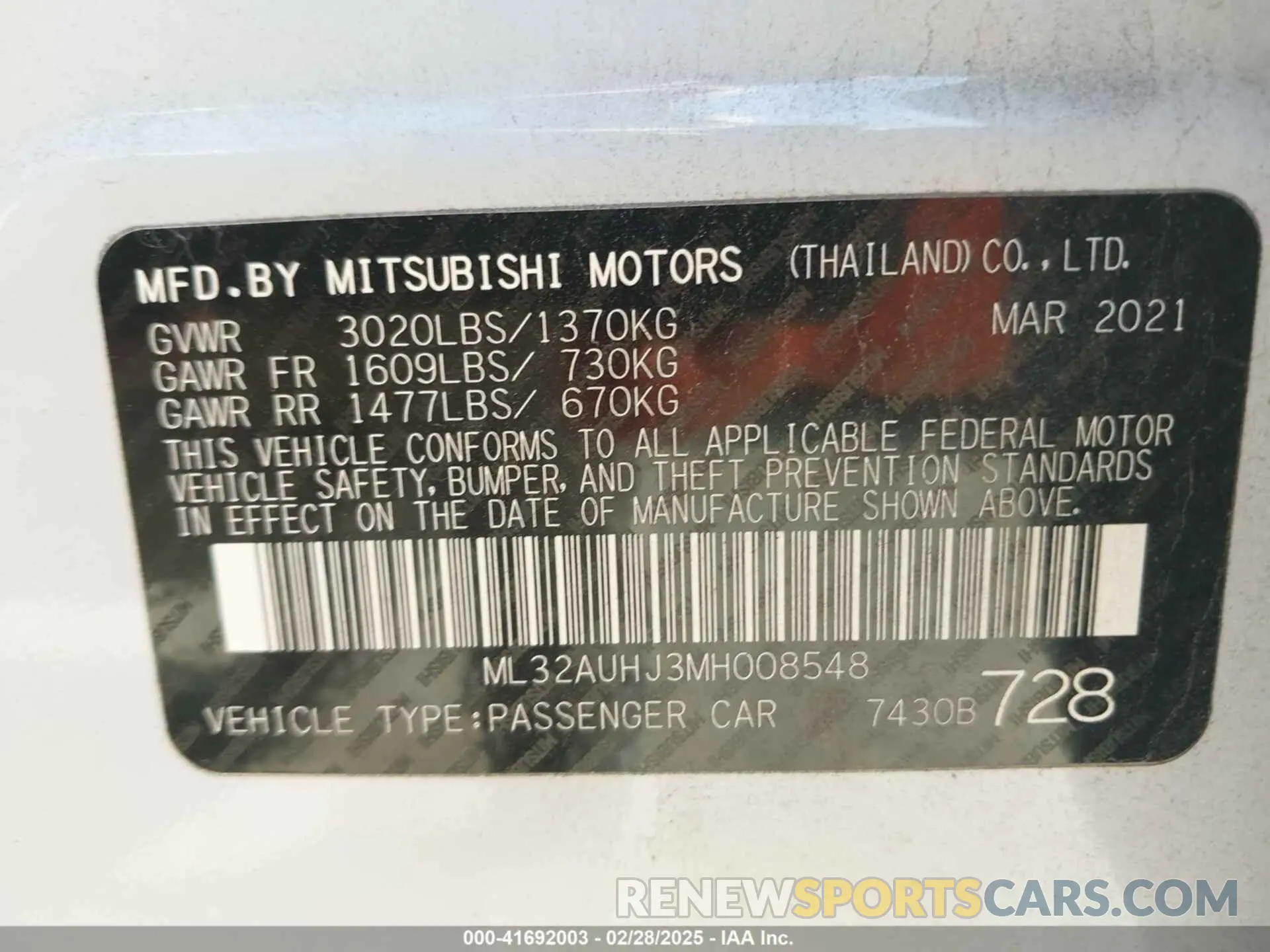 9 Фотография поврежденного автомобиля ML32AUHJ3MH008548 MITSUBISHI MIRAGE 2021
