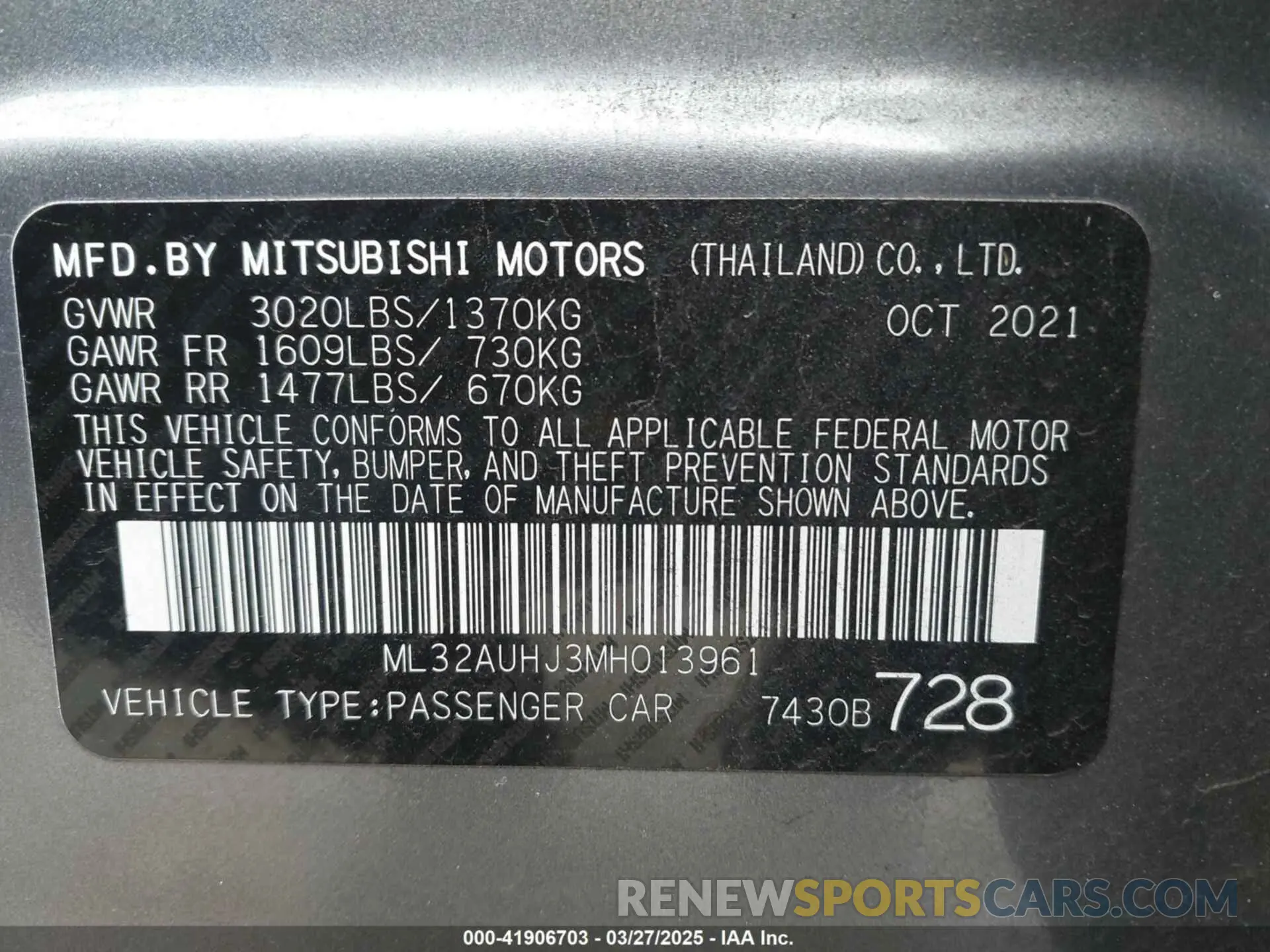9 Photograph of a damaged car ML32AUHJ3MH013961 MITSUBISHI MIRAGE 2021