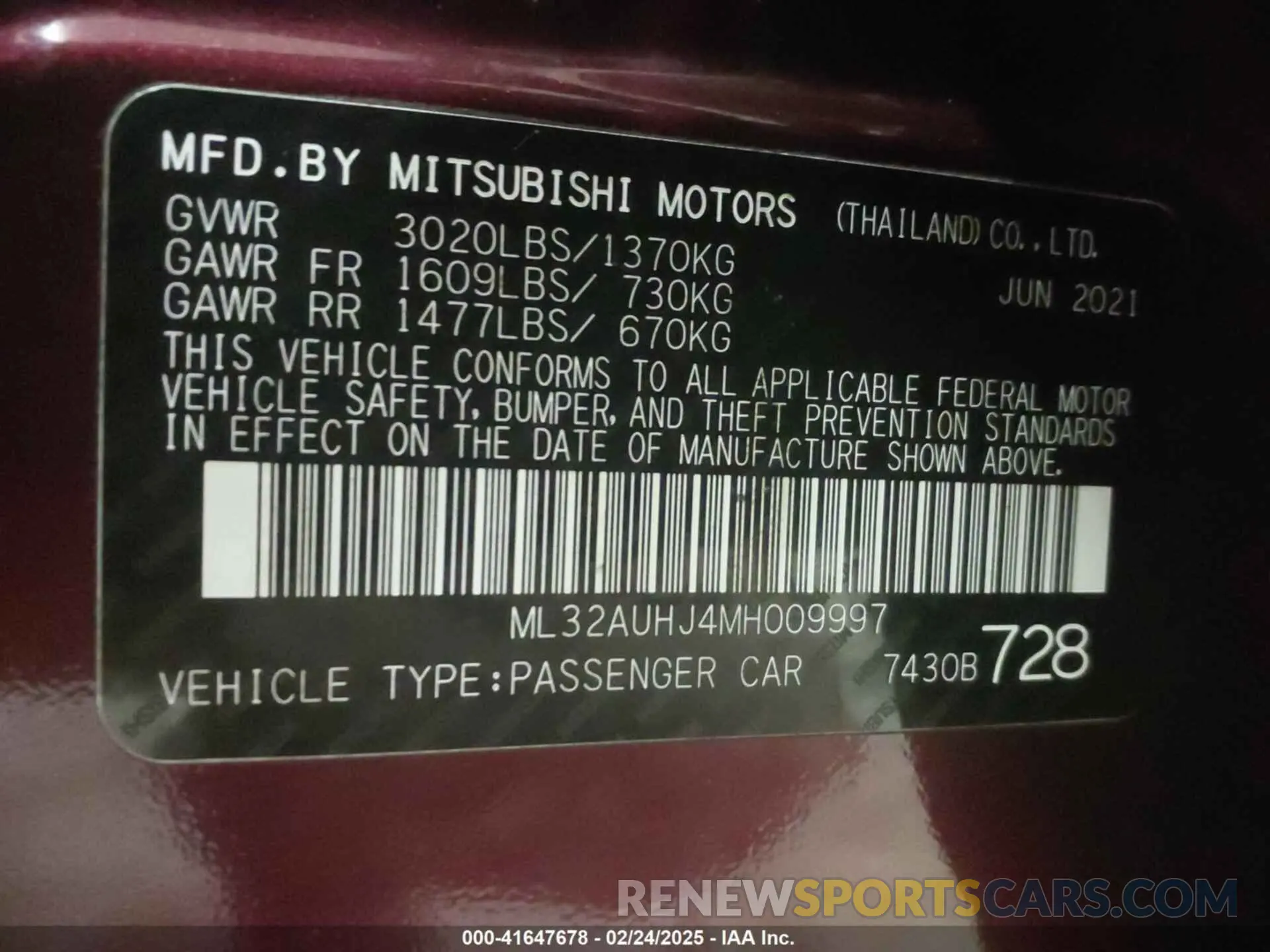 9 Фотография поврежденного автомобиля ML32AUHJ4MH009997 MITSUBISHI MIRAGE 2021