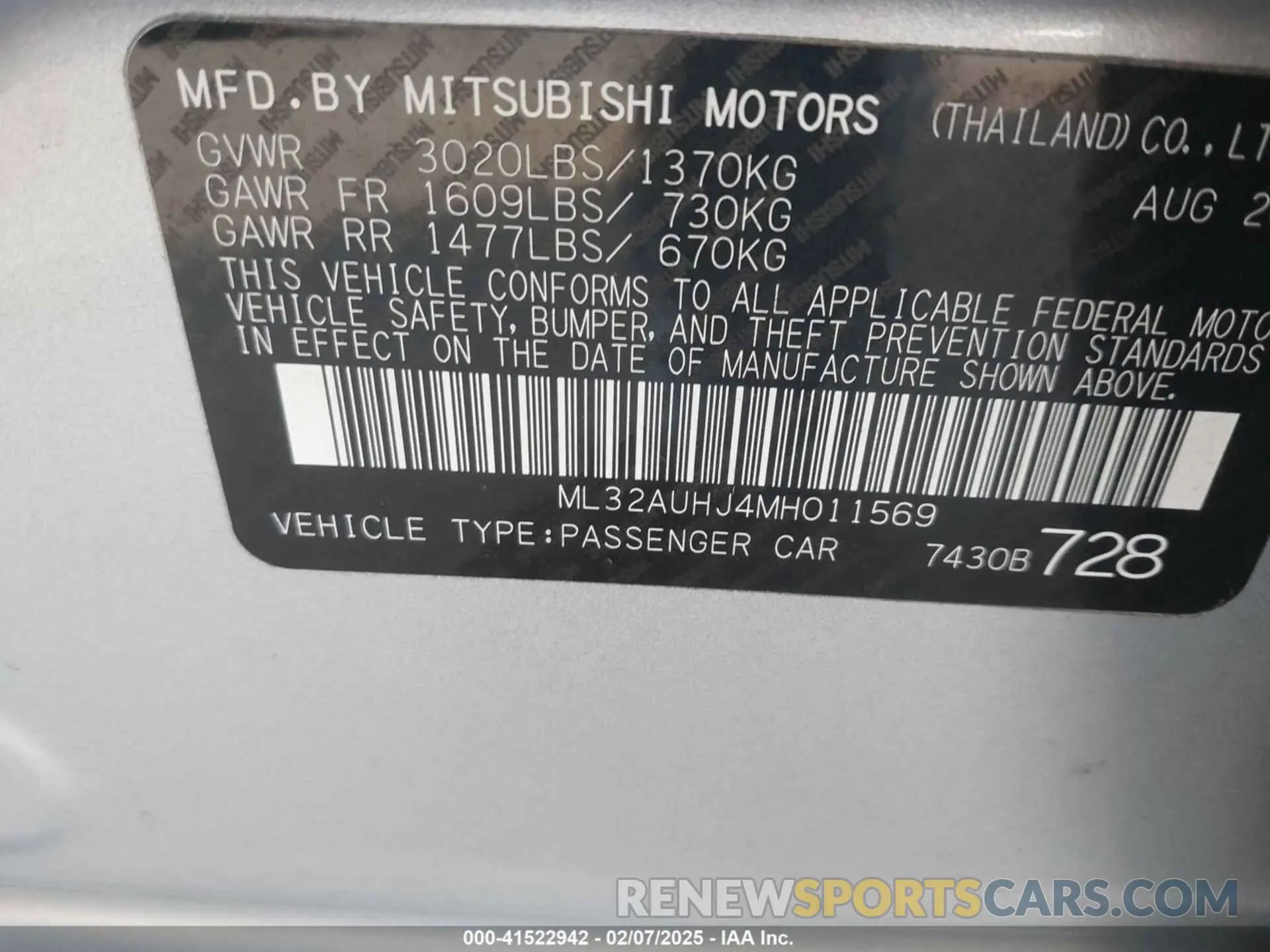 9 Фотография поврежденного автомобиля ML32AUHJ4MH011569 MITSUBISHI MIRAGE 2021