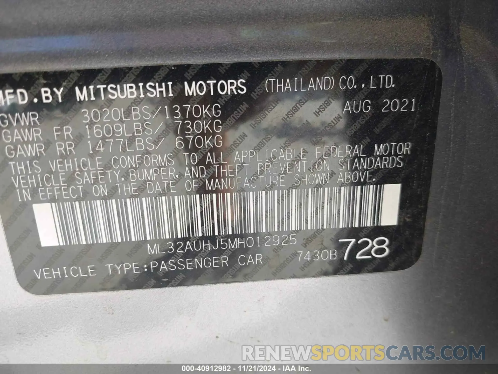 9 Фотография поврежденного автомобиля ML32AUHJ5MH012925 MITSUBISHI MIRAGE 2021