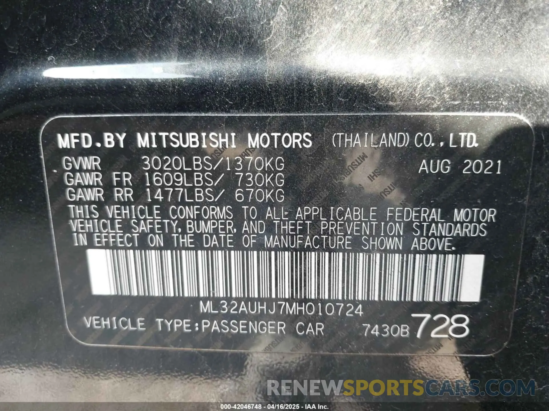 9 Photograph of a damaged car ML32AUHJ7MH010724 MITSUBISHI MIRAGE 2021