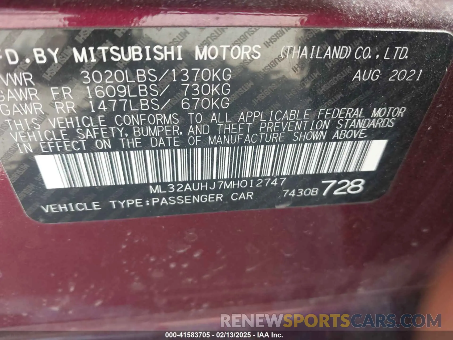 9 Фотография поврежденного автомобиля ML32AUHJ7MH012747 MITSUBISHI MIRAGE 2021