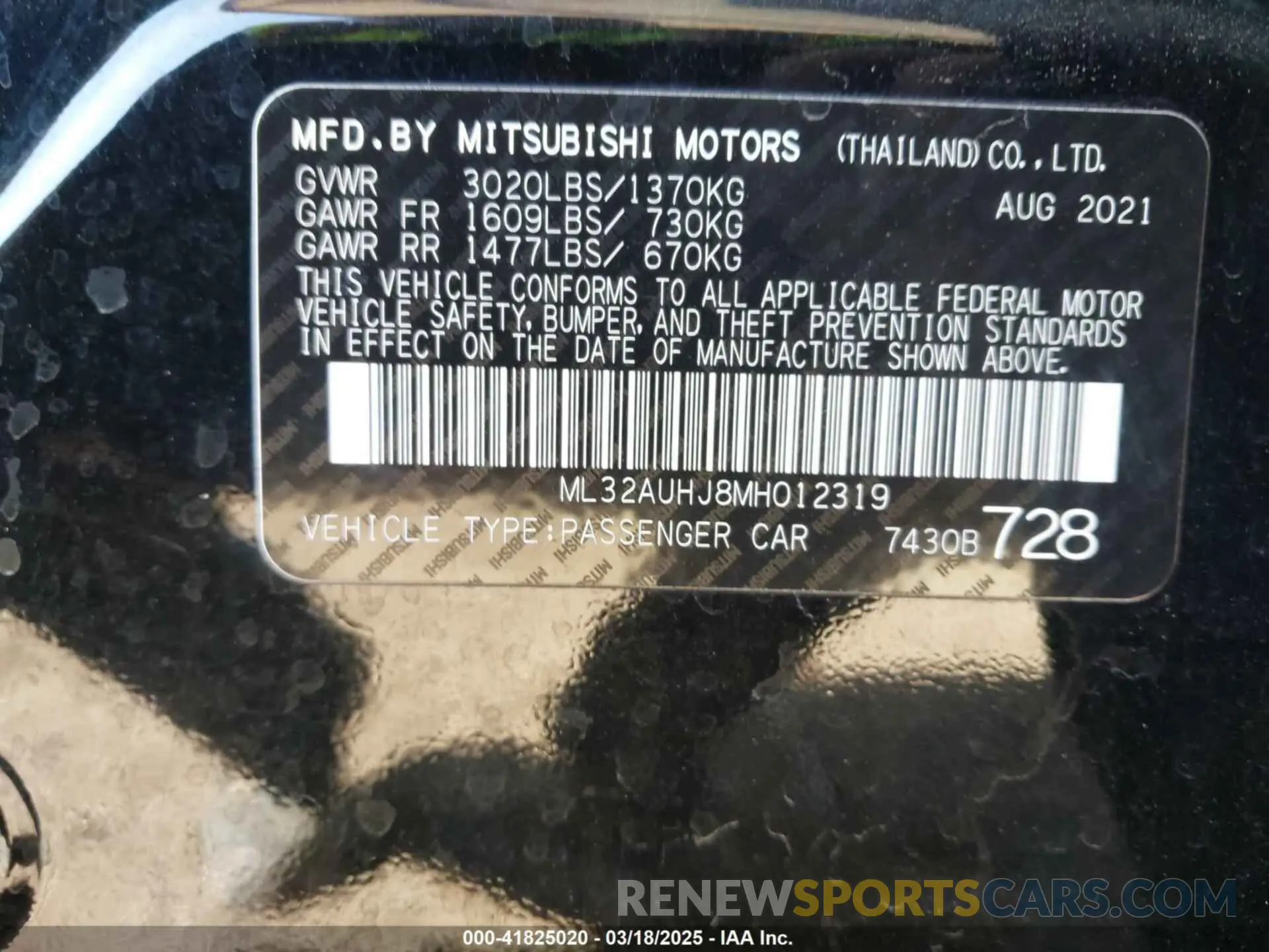9 Photograph of a damaged car ML32AUHJ8MH012319 MITSUBISHI MIRAGE 2021