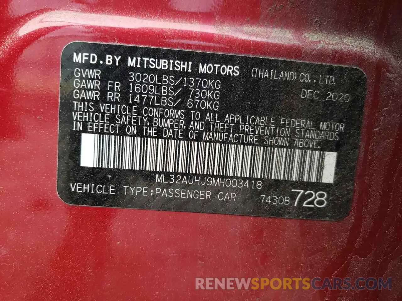 14 Фотография поврежденного автомобиля ML32AUHJ9MH003418 MITSUBISHI MIRAGE 2021