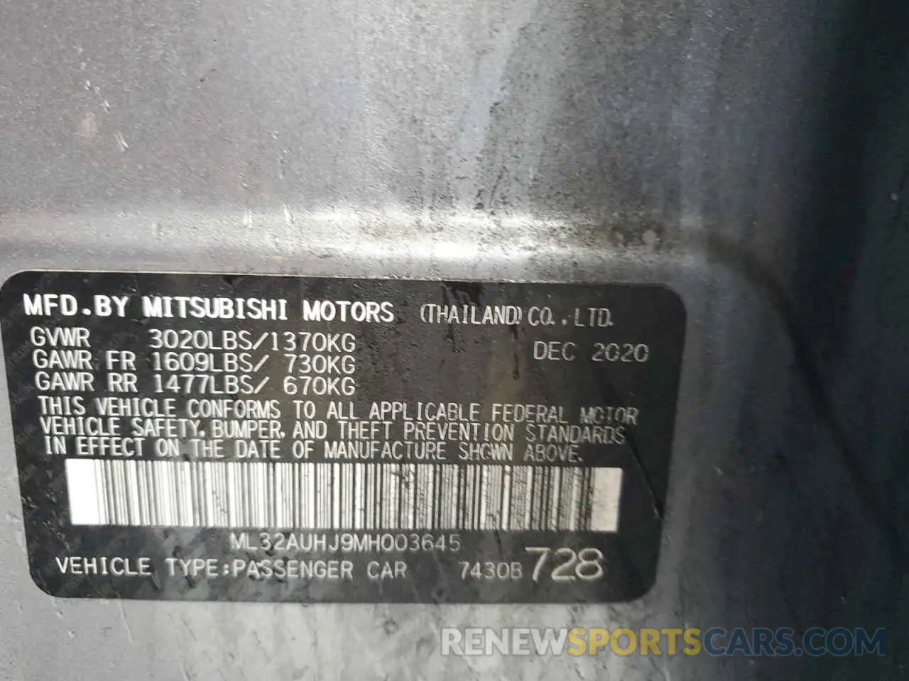 12 Photograph of a damaged car ML32AUHJ9MH003645 MITSUBISHI MIRAGE 2021